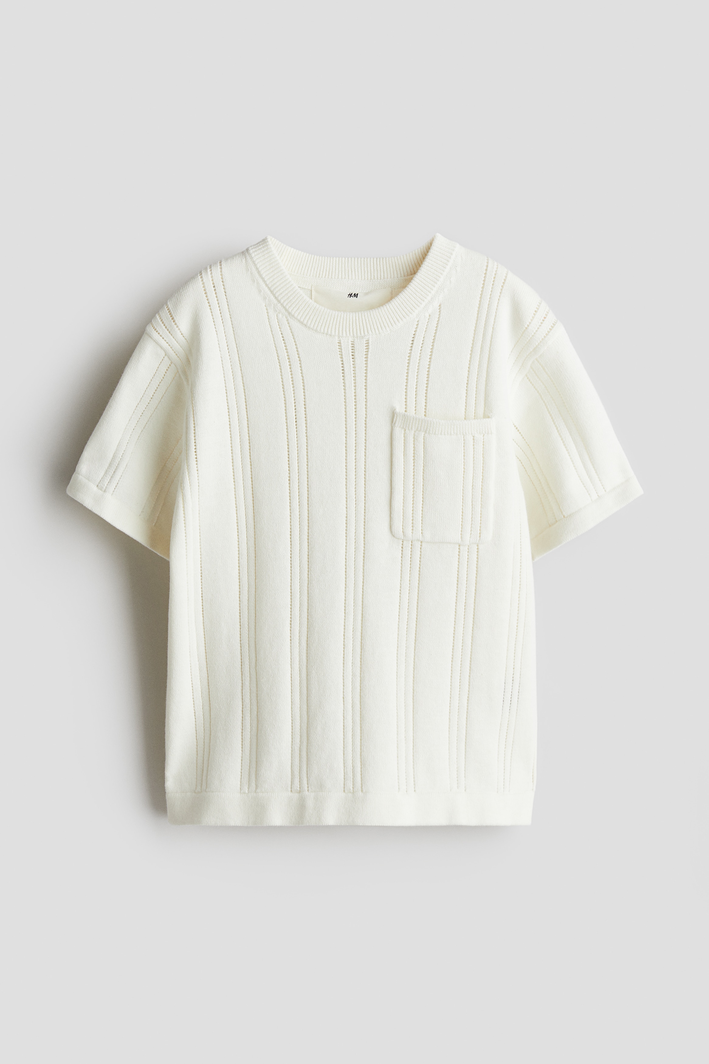 Puuvillainen pointelle-neule-T-paita - Valkoinen