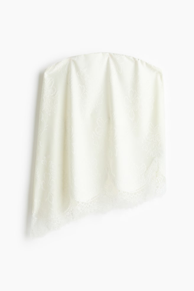 Asymmetrische bandeautop van jacquardtricot - Wit/Lichtturkoois/wit - 1
