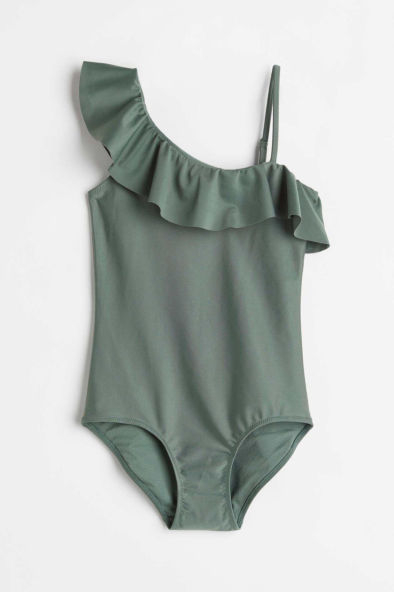 One-shoulder swimsuit - Dark khaki green - Kids | H&M GB