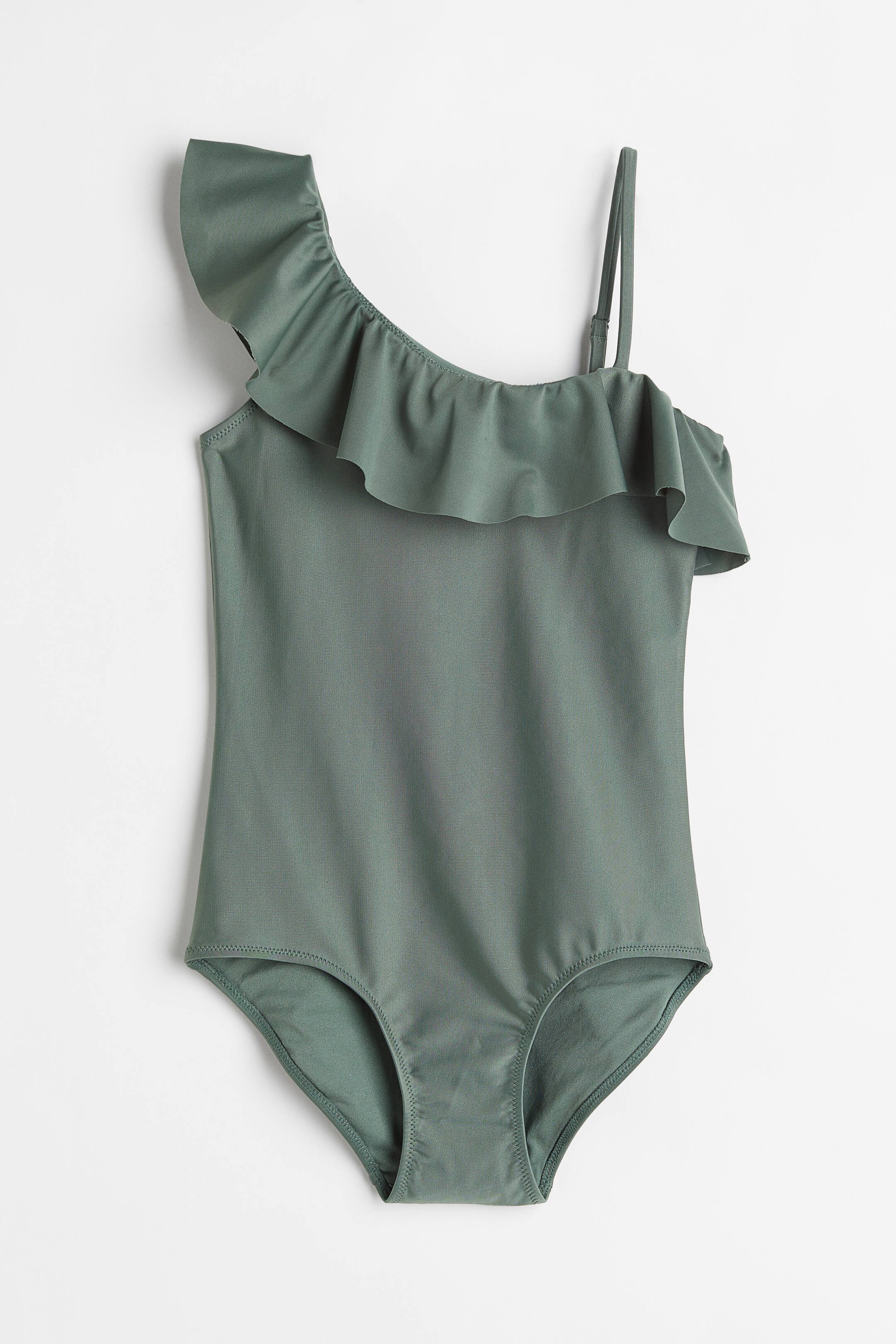 View larger image: One-shoulder swimsuit - Dark khaki green - Kids | H&M 1