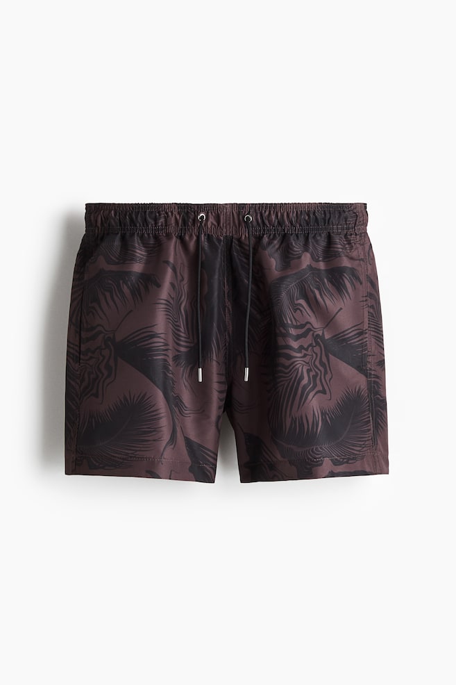 Patterned swim shorts - Aubergine purple/Palm leaves/Light beige/Palm leaves - 1