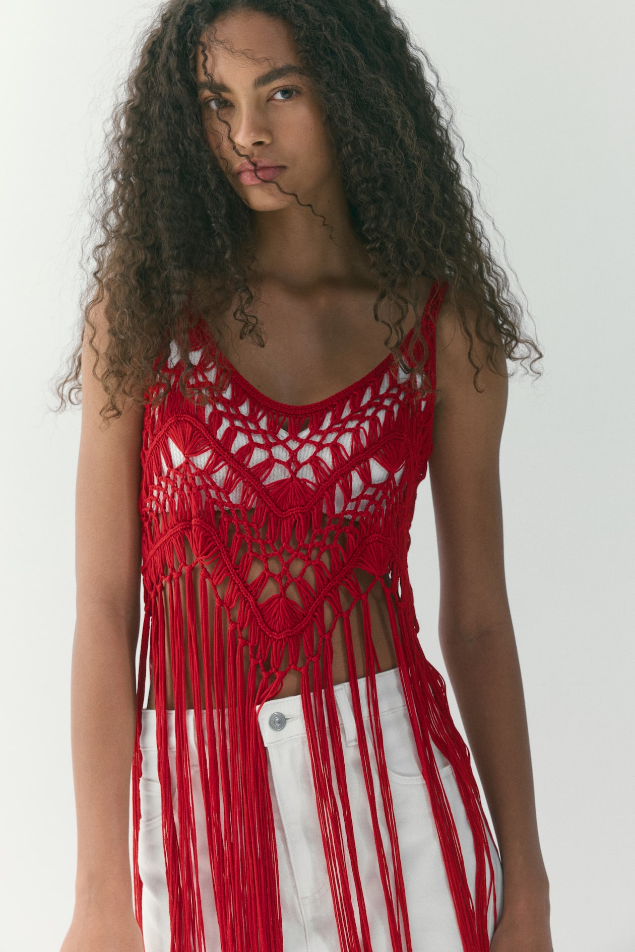 Open-Knit Top with Fringe - image 3