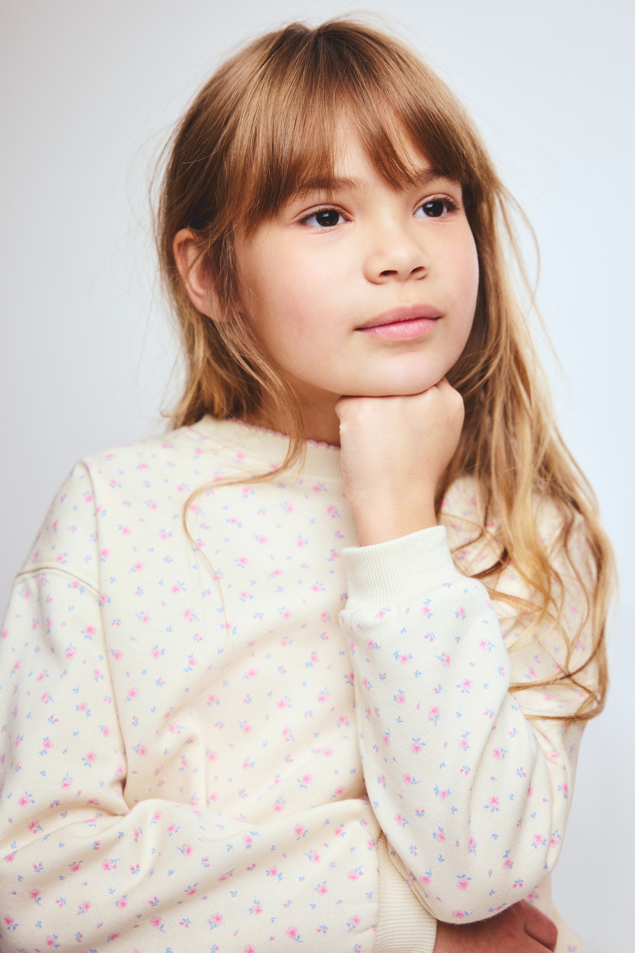 View larger image: Printed brushed-inside sweatshirt - Light beige/Floral - Kids | H&M IN 1