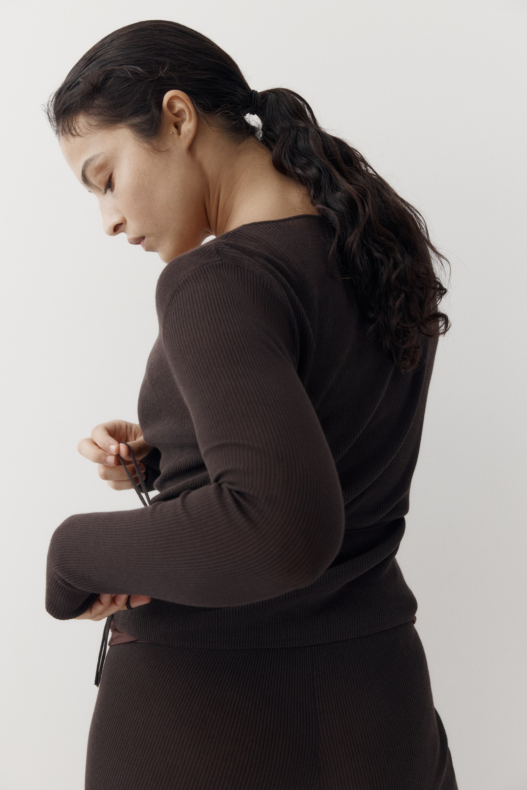Rib-Knit Wrap Cardigan