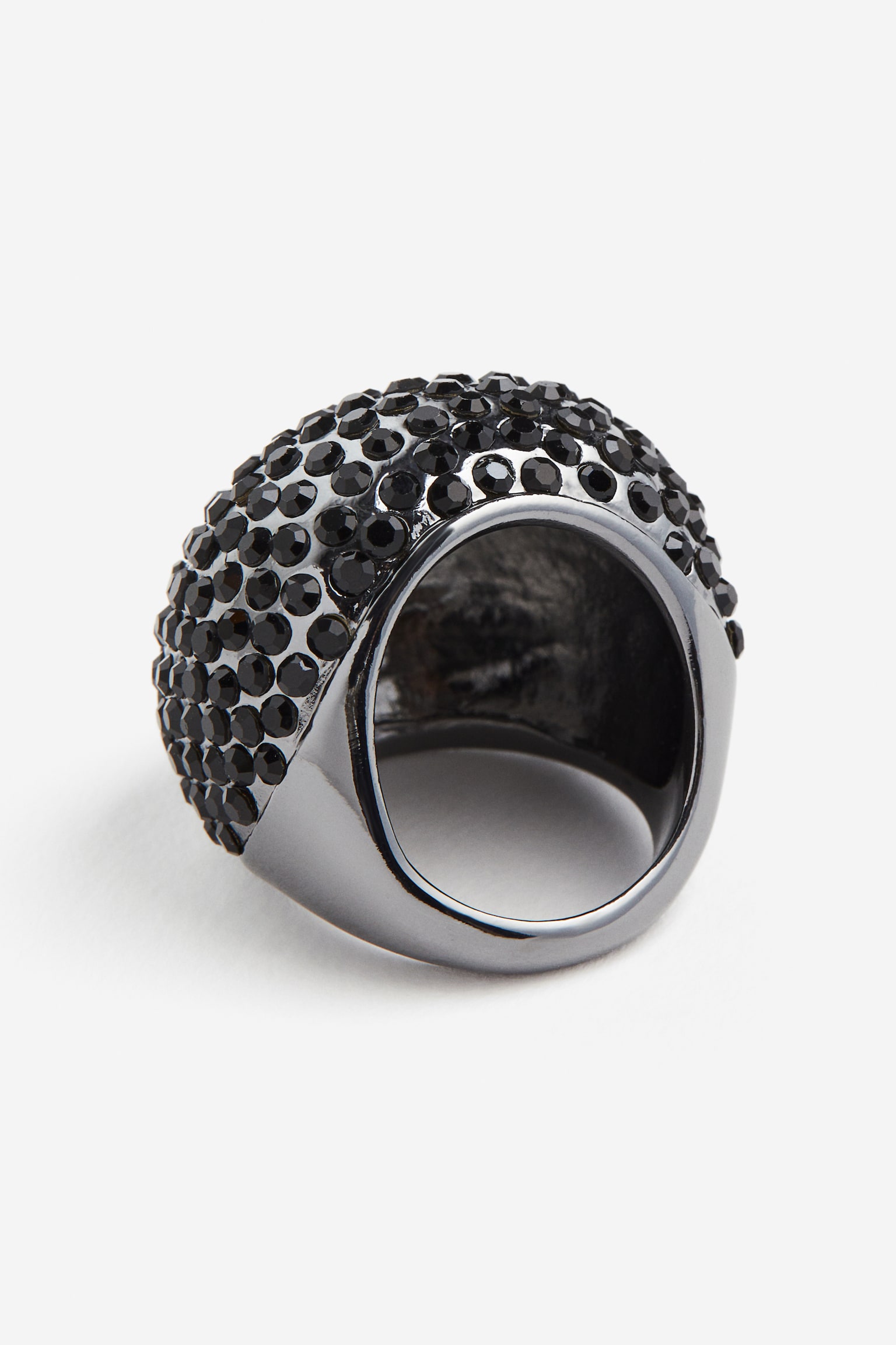 Rhinestone-decorated ring - Black/Silver-coloured - 2