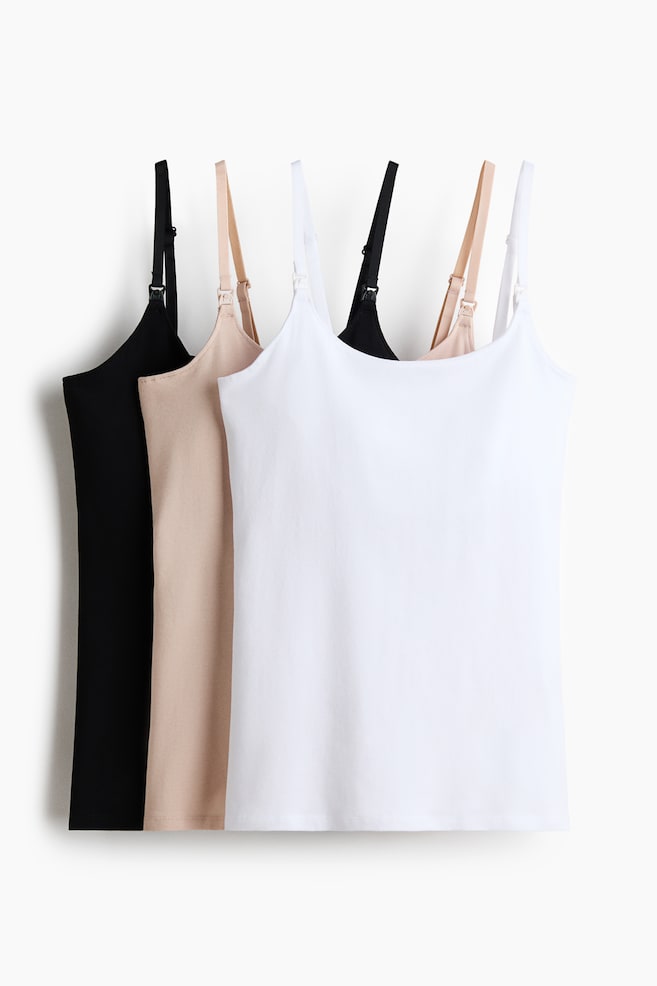 MAMA 3-pack Tops de lactancia - Beige claro/Negro/Blanco/Negro/Blanco/Gris jaspeado/Gris oscuro/Blanco/Negro/Morado tenue/Beige claro/Azul/Rosa palo/Blanco/Verde salvia/Azul claro/Blanco/Café oscuro/Verde caqui/Rosa tenue oscuro/Beige claro - 1