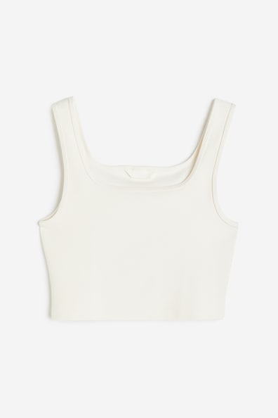 Crop Tank Top - Square Neckline - Sleeveless - White - Ladies | H&M US