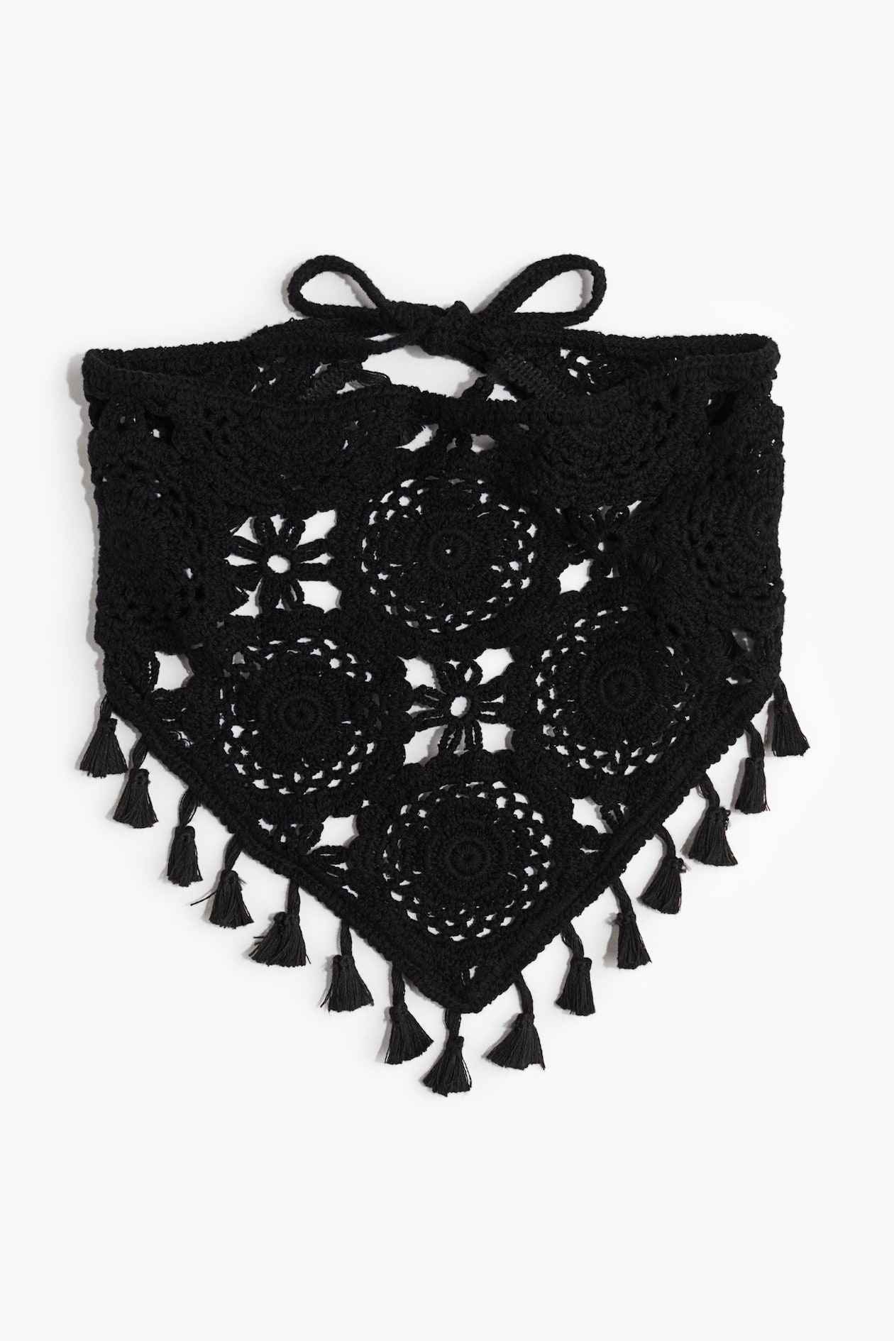 2 Foulard Per Capelli All'Uncinetto - Fascia Elastica Antiscivolo, Motivo Floreale Vintage, Triangolare Annodato, Accessorio Donna, Colore Nero