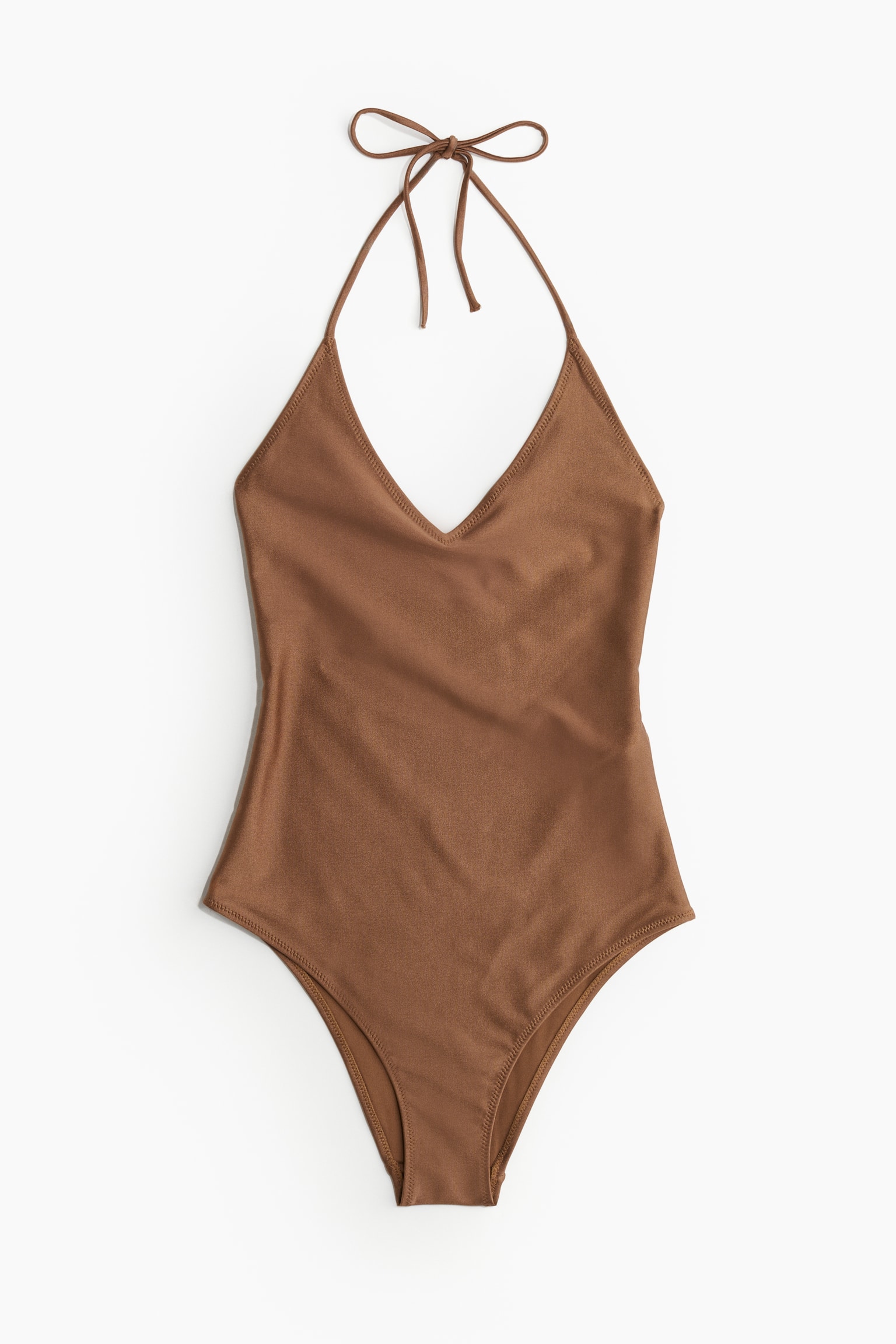 Halterneck Swimsuit - Brown/Black/Dark khaki green/Dark red/Navy blue/Light pink/Floral - 2