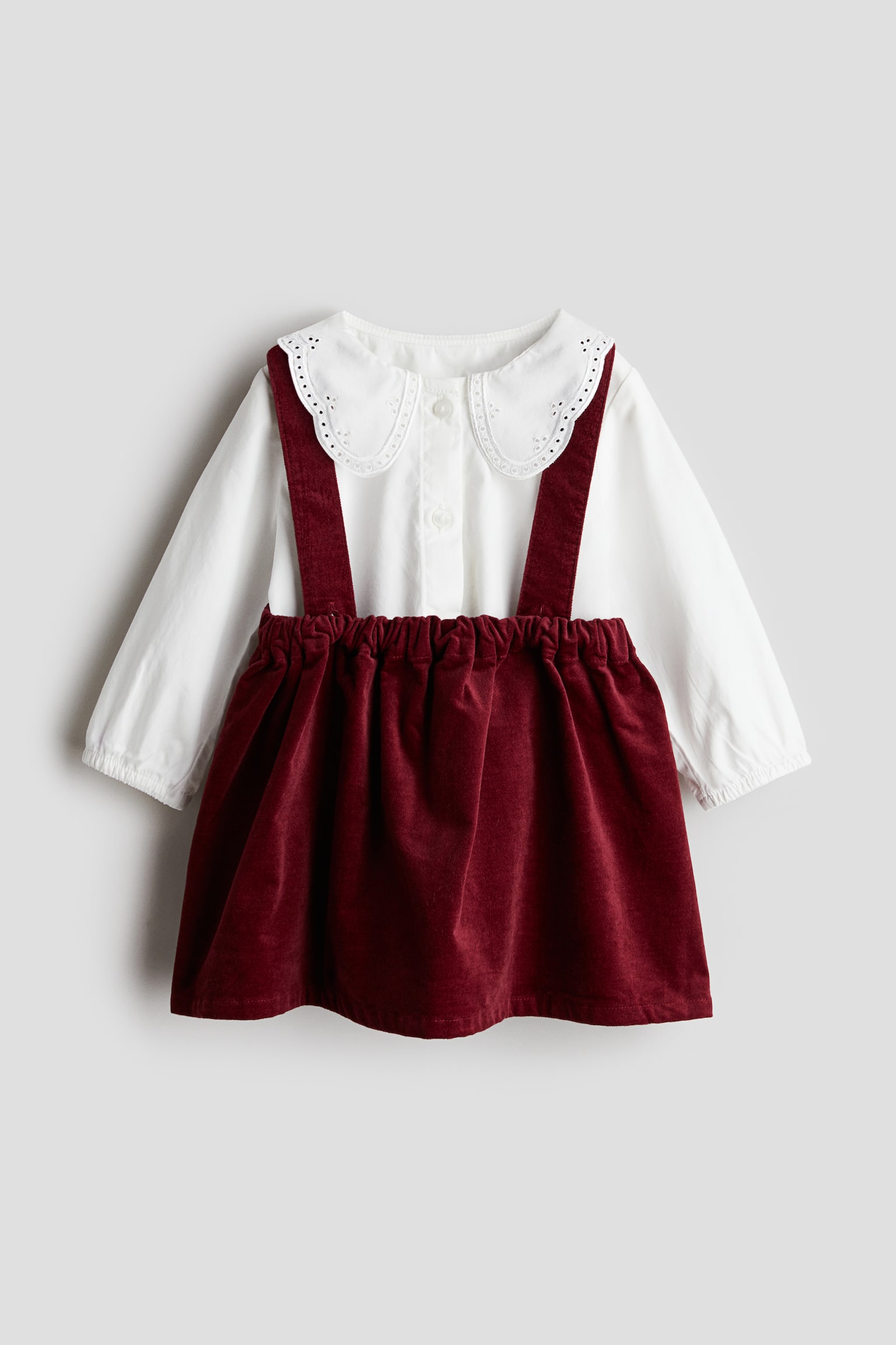 2-piece blouse and skirt set - Dark red/White - 1