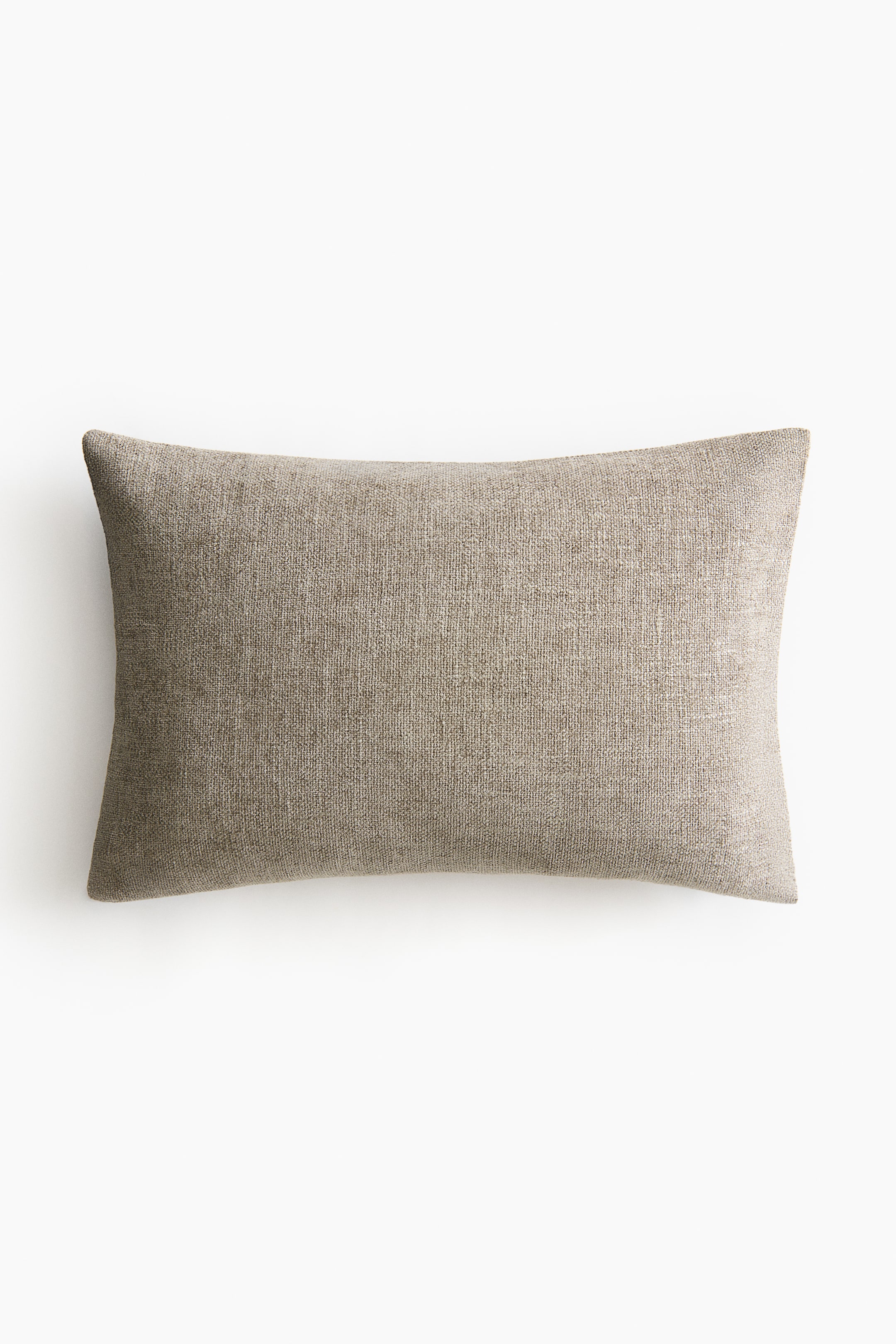 View larger image: "A rectangular cushion cover is showcasing its front view, adorned with a soft, textured chenille weave in a neutral light brown hue."
