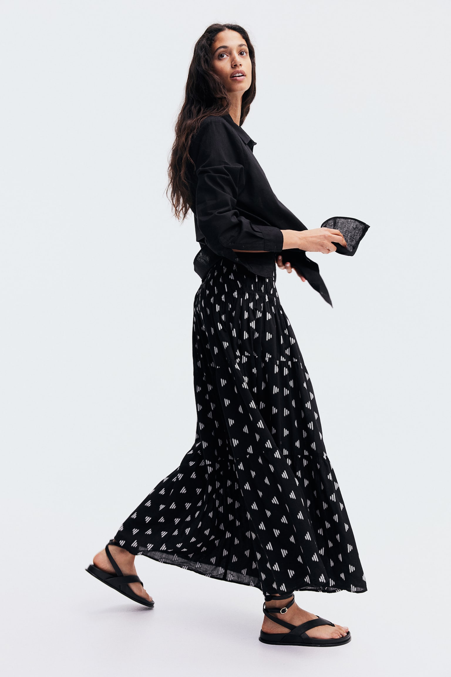 Embroidered Maxi Skirt - Black/White - 3