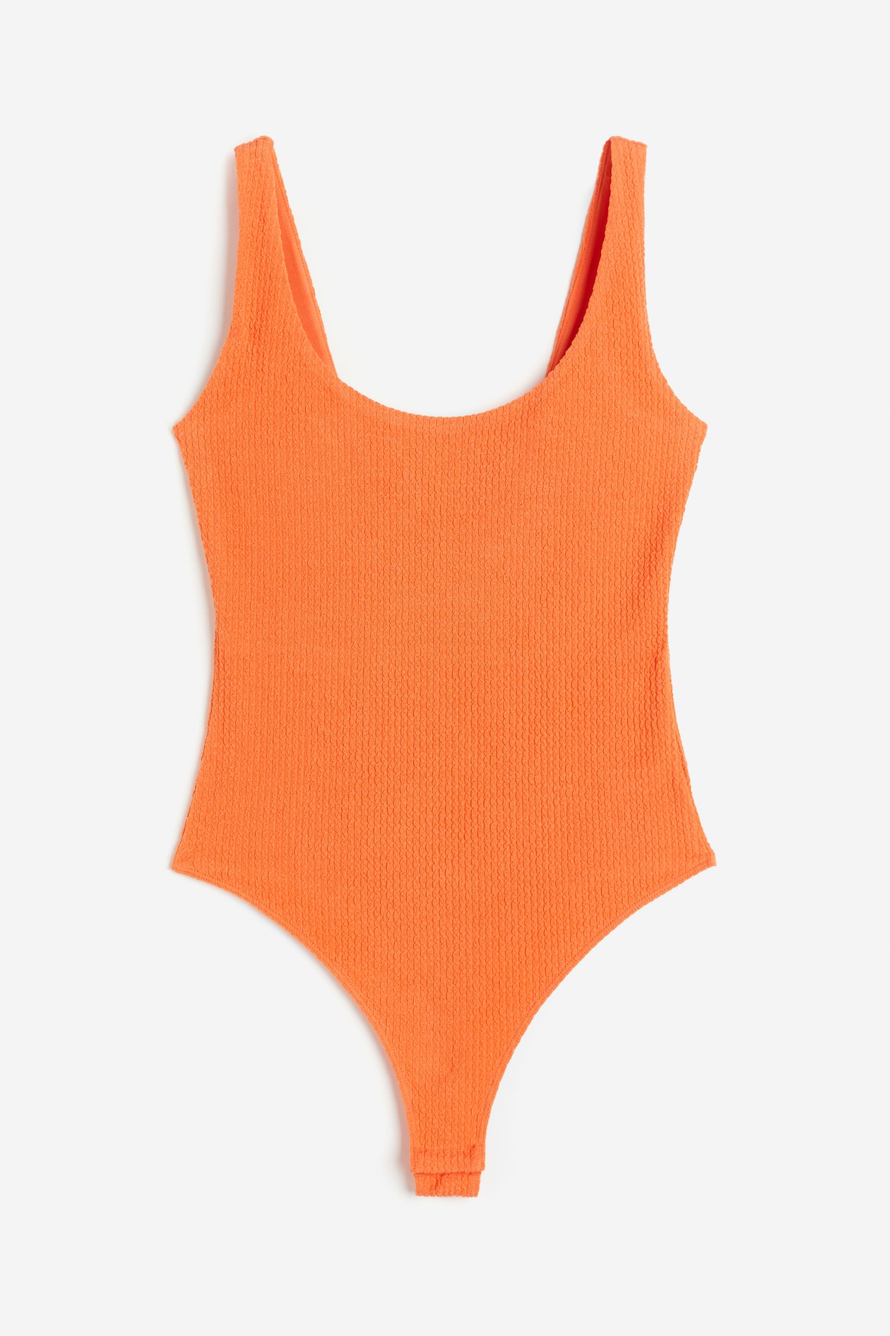 Textured Thong Bodysuit - Low-cut Neckline - Sleeveless - Orange  