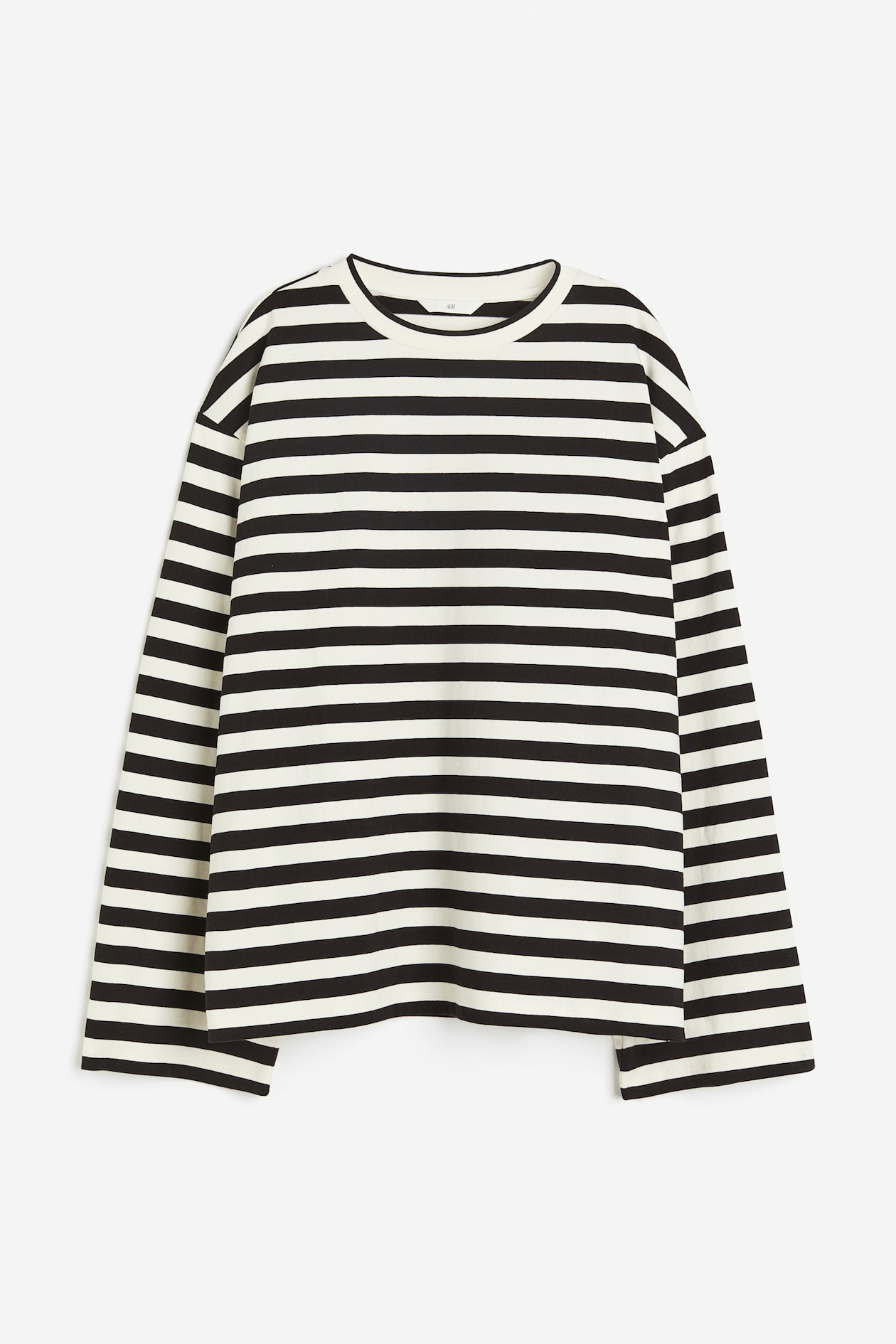 Oversized Cotton Top - Round Neck - Long sleeve - Black/striped ...