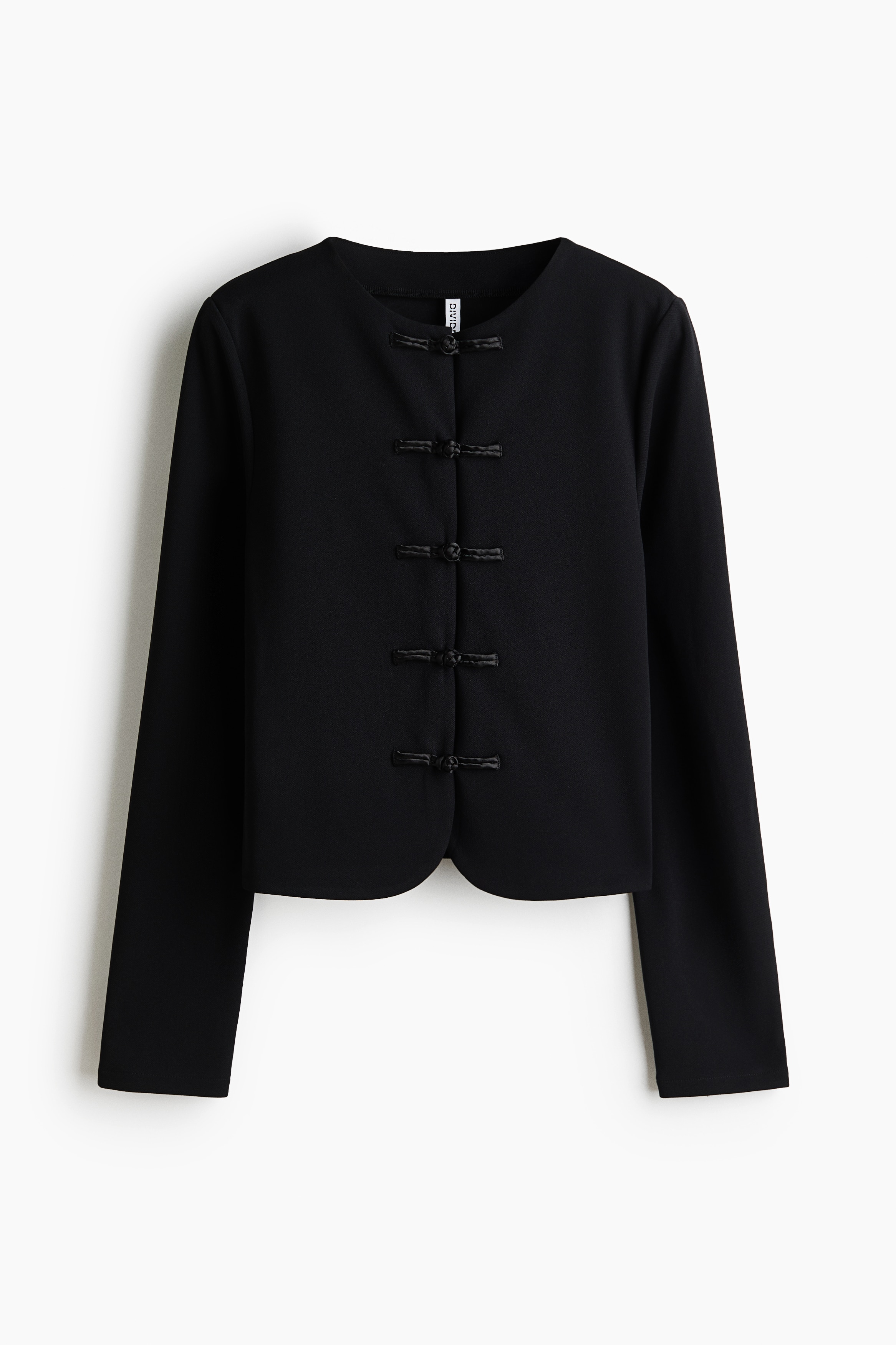 Collarless Knot-Button Jacket - Black