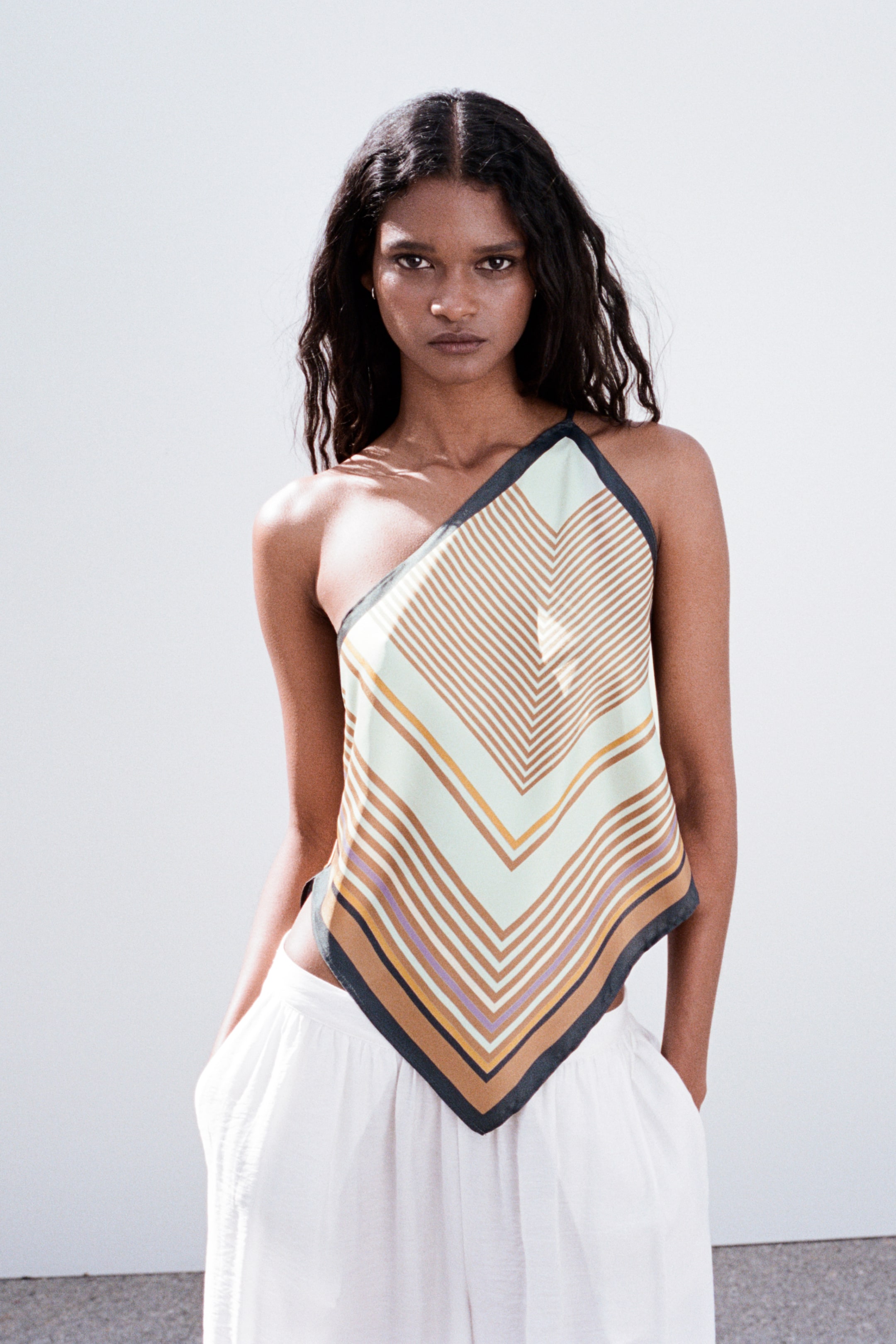 Scarf-Look One-Shoulder Top