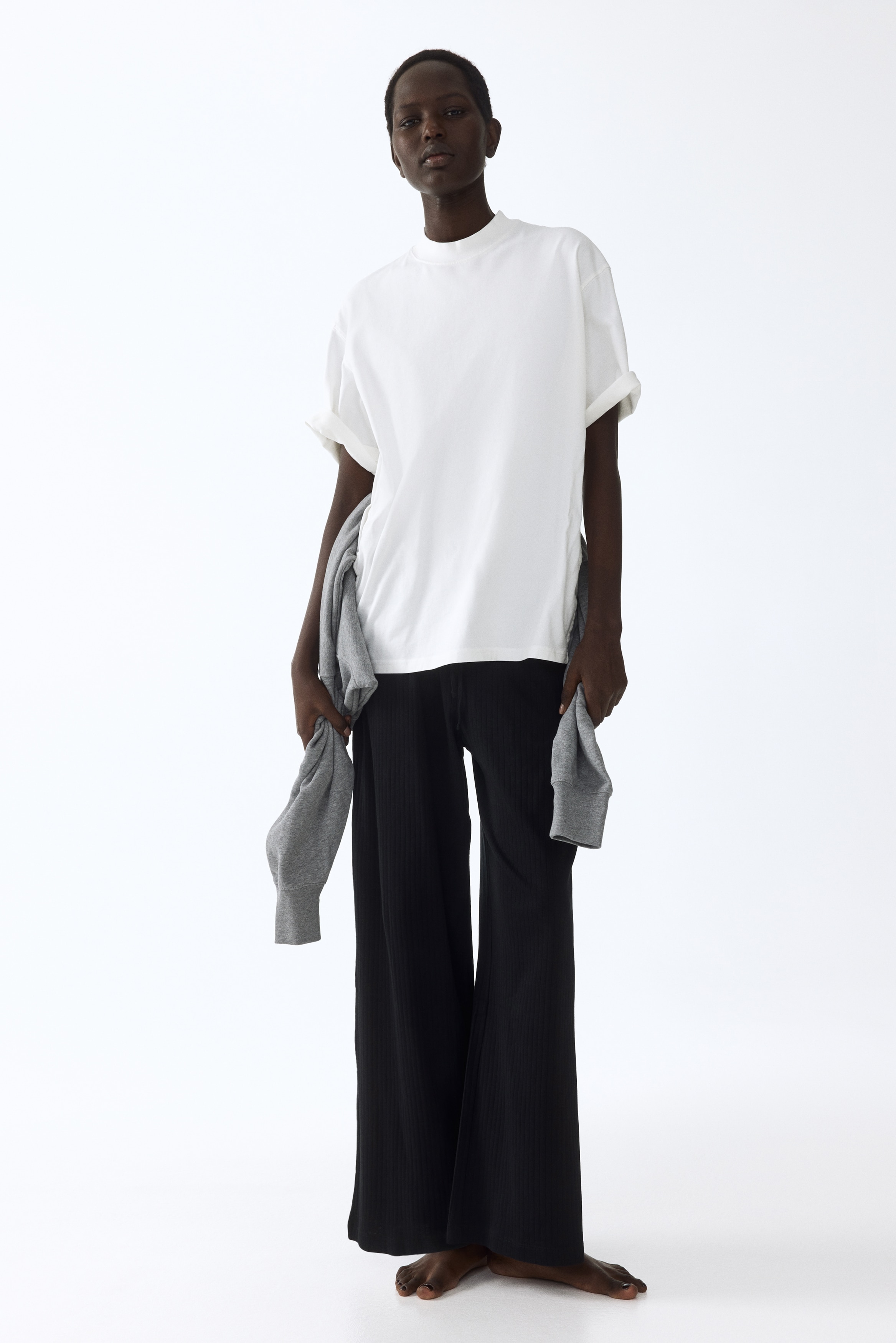 Rebraste pantalone s učkurom - Crna/Bela/pruge/Navy blue/Striped/Bela/plava/pruge/Dark plum purple/Striped/Mornarsko plava/bela/pruge