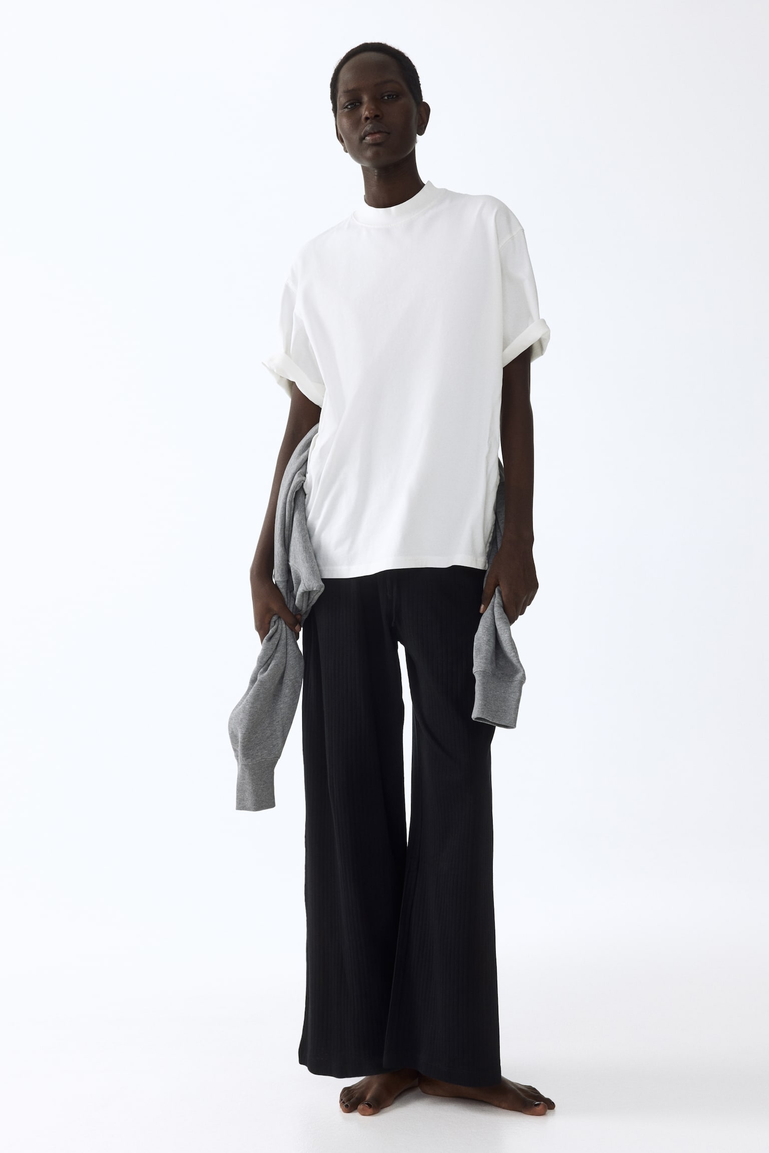Ribbed drawstring trousers - Black/Dark plum purple/Striped/Navy blue/Striped/White/Striped/White/Blue striped/Navy blue/White striped - 1