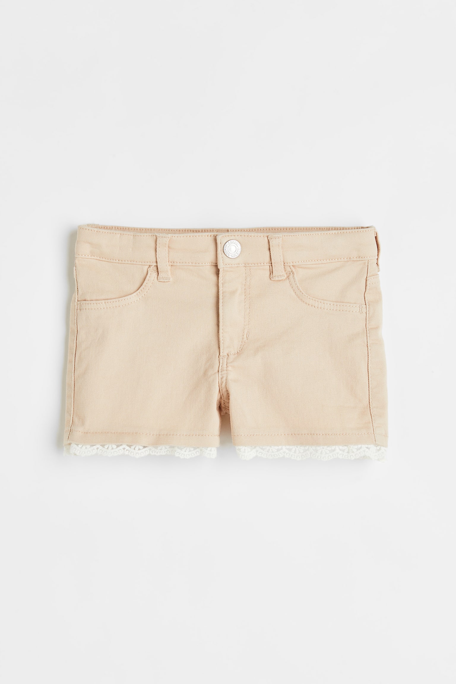 Lace Trim Twill Shorts - Light beige/Light purple - 1