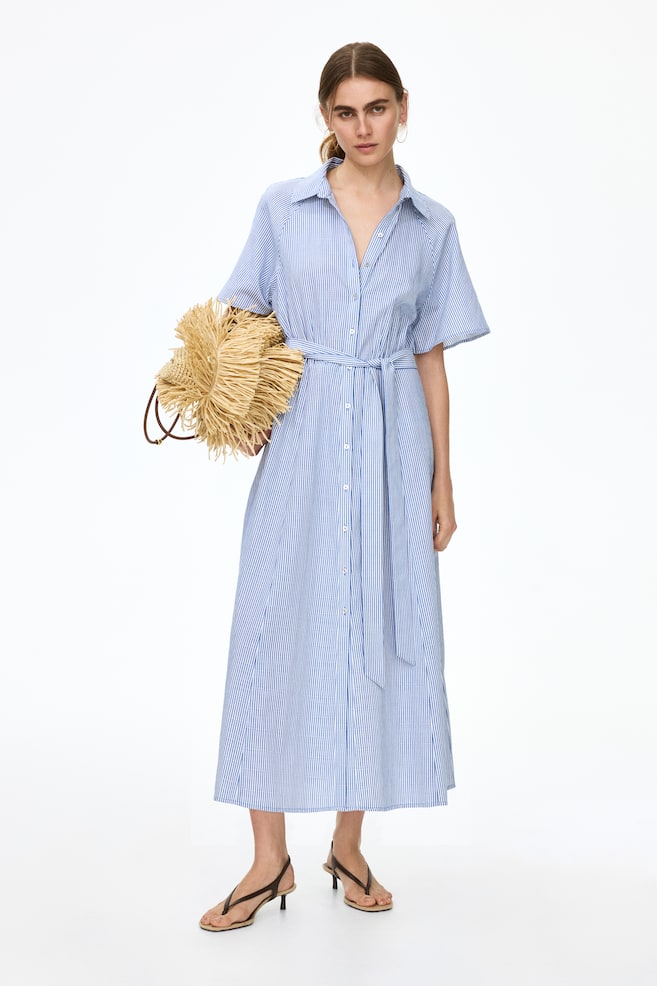 Tie-Belt Shirt Dress-Blue/striped - 3