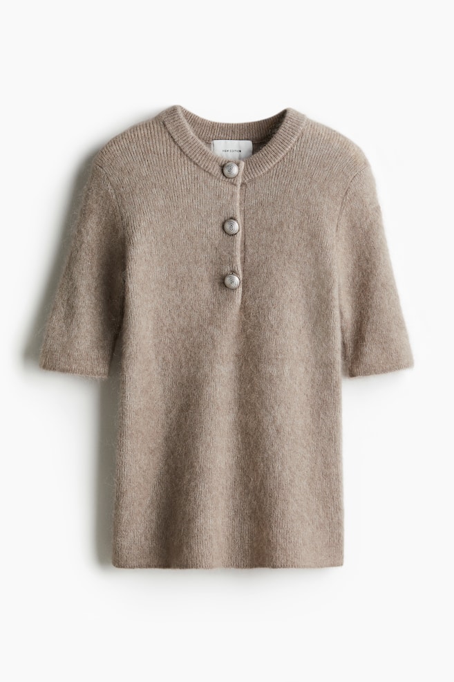 Top in misto mohair con bottoni - Beige - 1