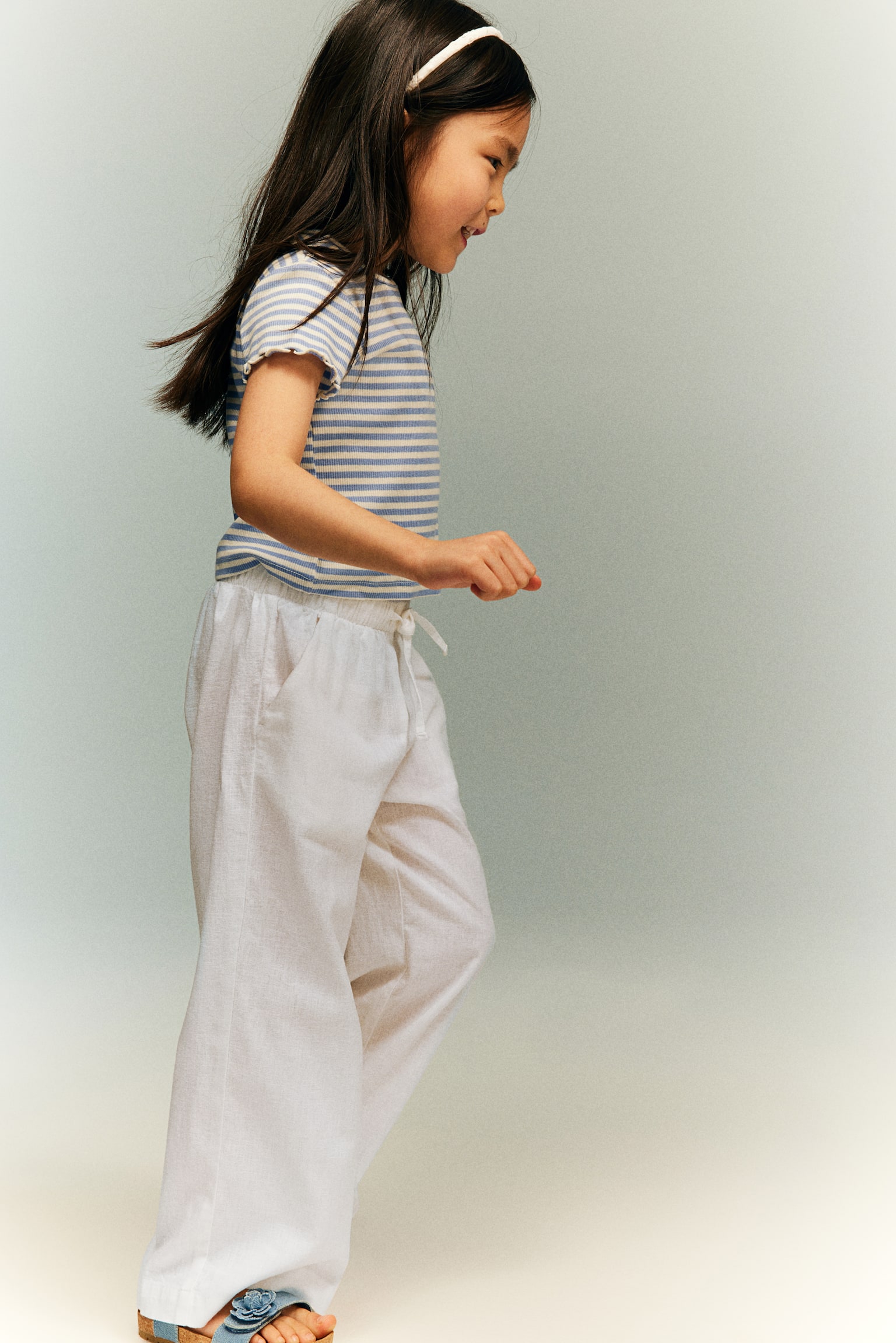 Wide Linen Blend Pull On Pants - White - 3