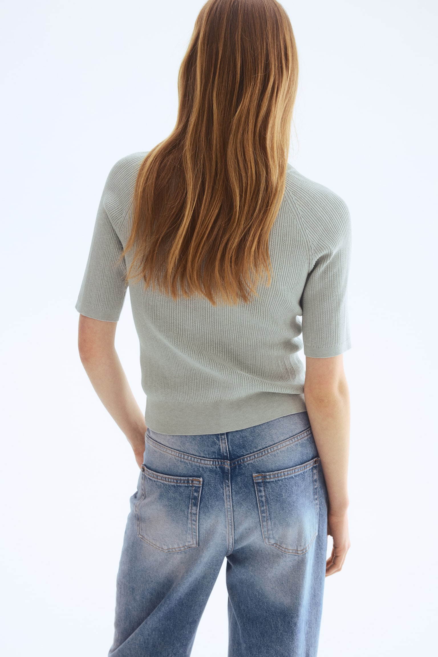 Majica od rebrastog pletiva - Svetlosiva/Krem - 3