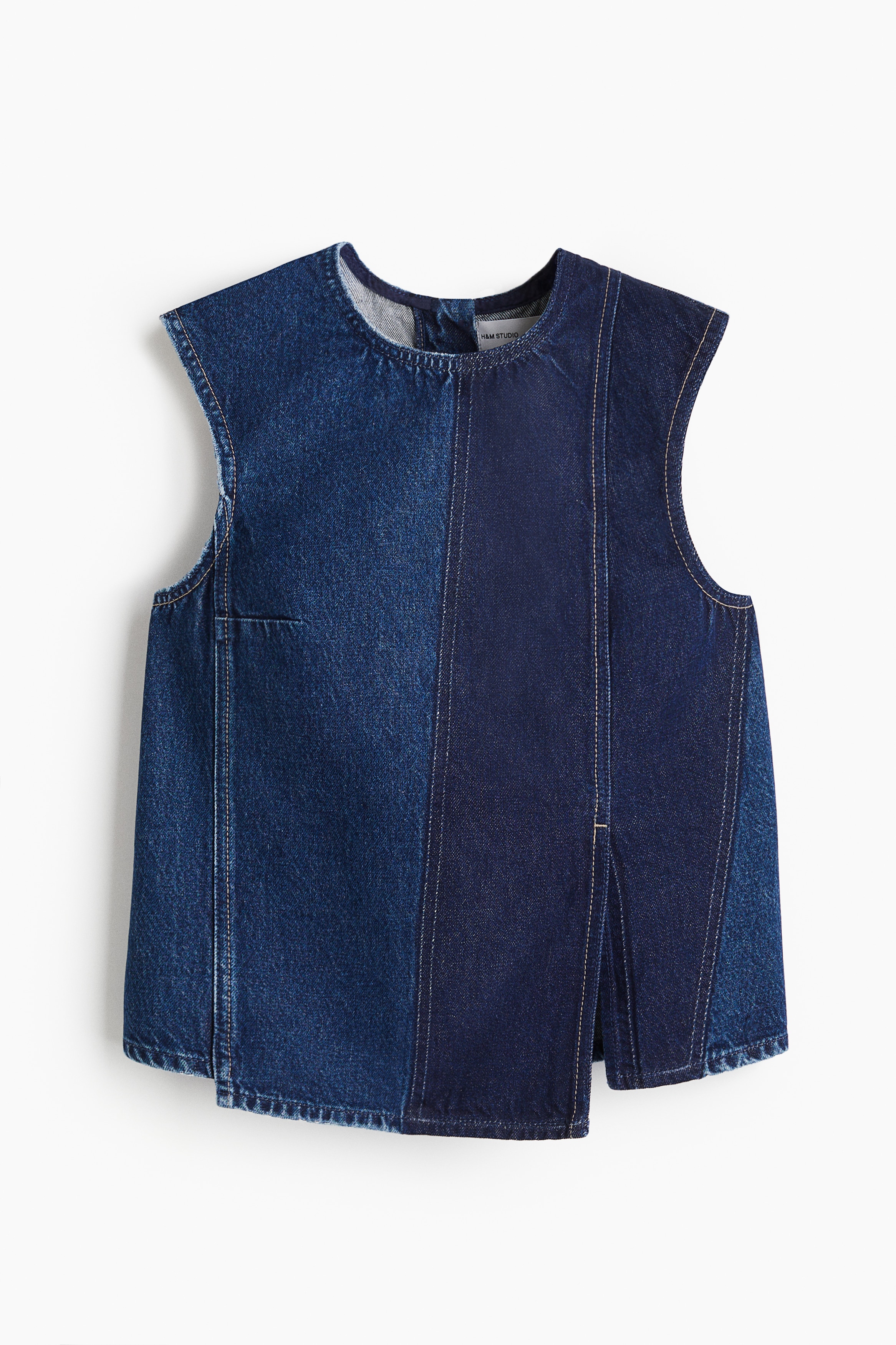 Top bicolore en denim - Bleu denim