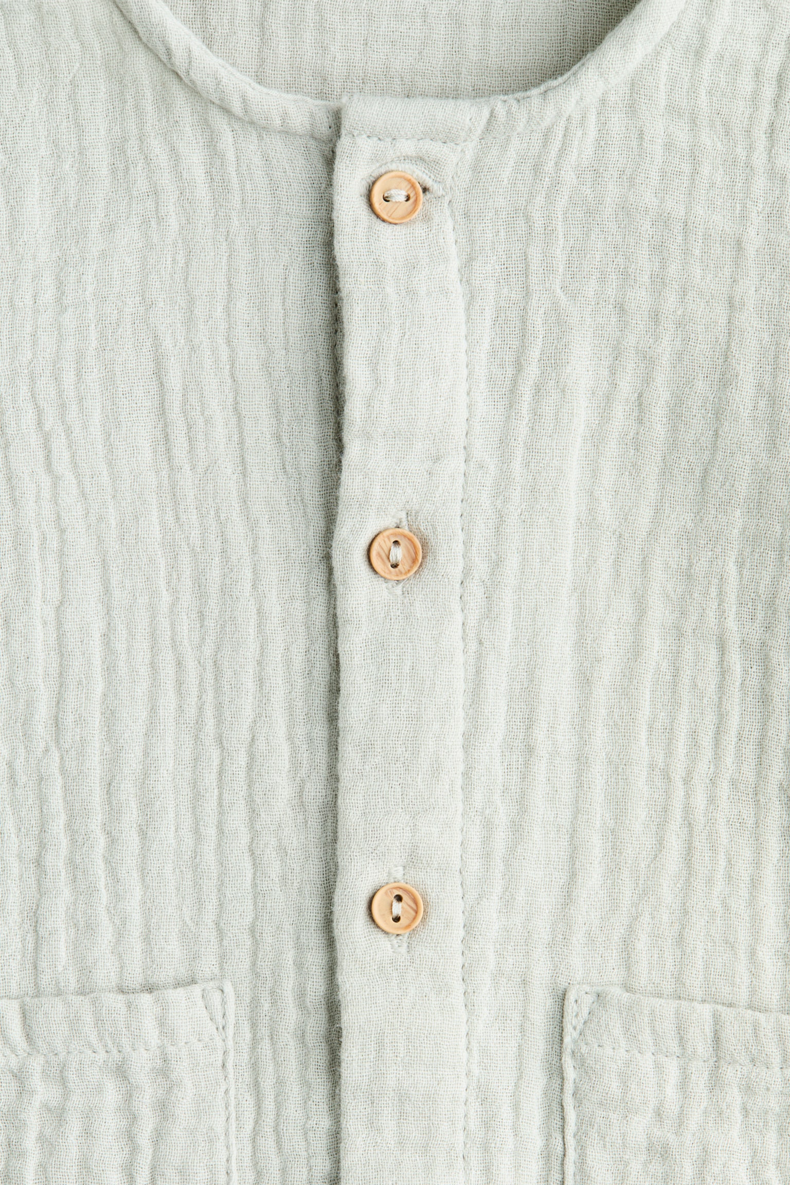 Детский комбинезон H&M Cotton Muslin Romper Suit, цвет: Светлый пыльный зелёный — фото 2
