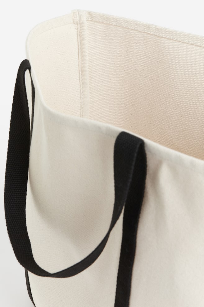 Cotton canvas beach bag - Cream/Black - 3