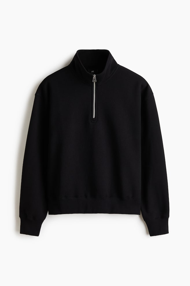 Relaxed Fit Zip-top sweatshirt - Black/Cream - 1
