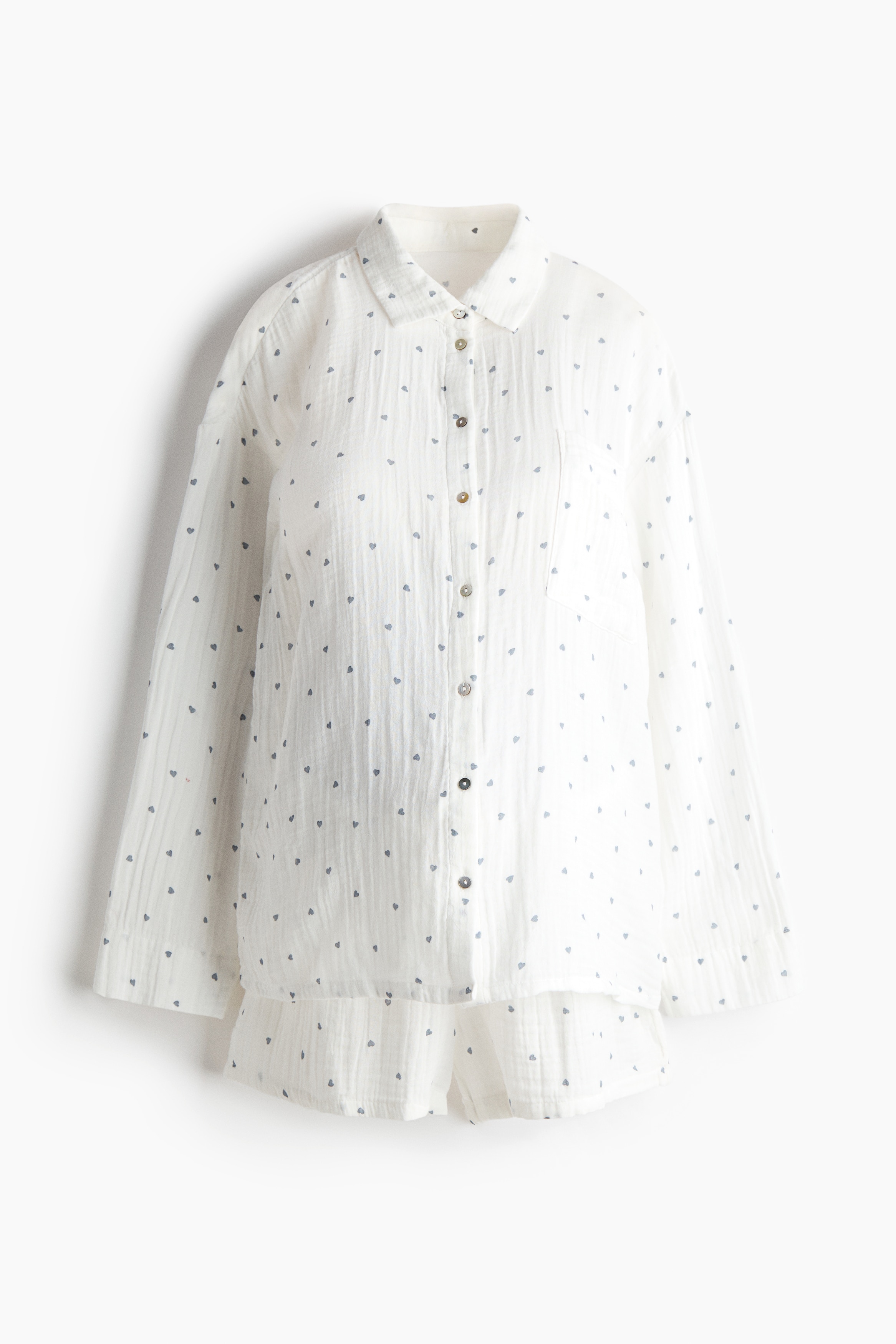 MAMA Before & After Muslin Pajamas - White/blue hearts/Light dusty blue/White/pink floral