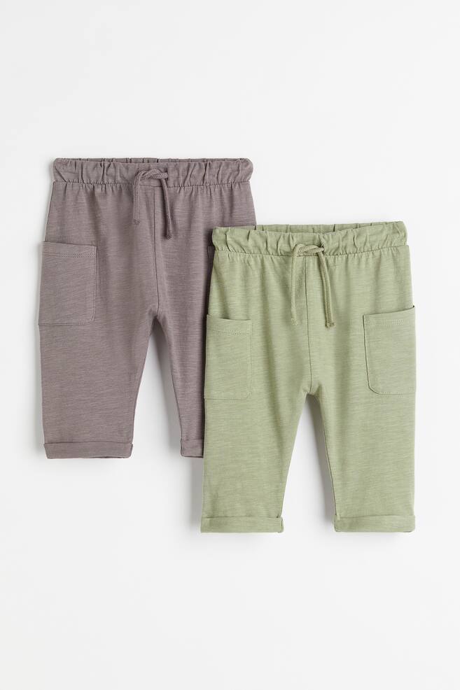 2-pack cotton joggers - Khaki green/Dark grey