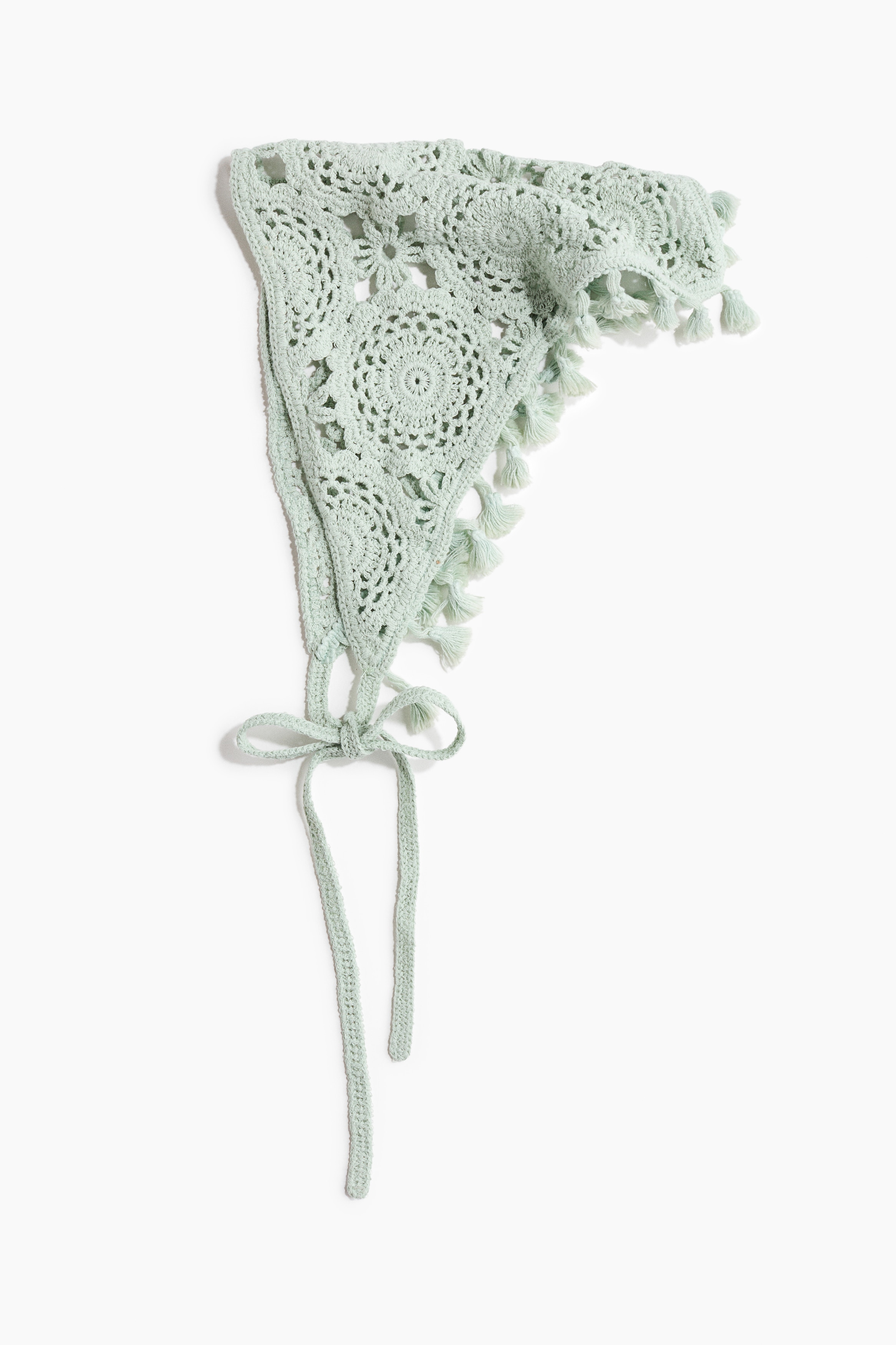 Foulard per la testa in cotone effetto uncinetto - Verde pallido