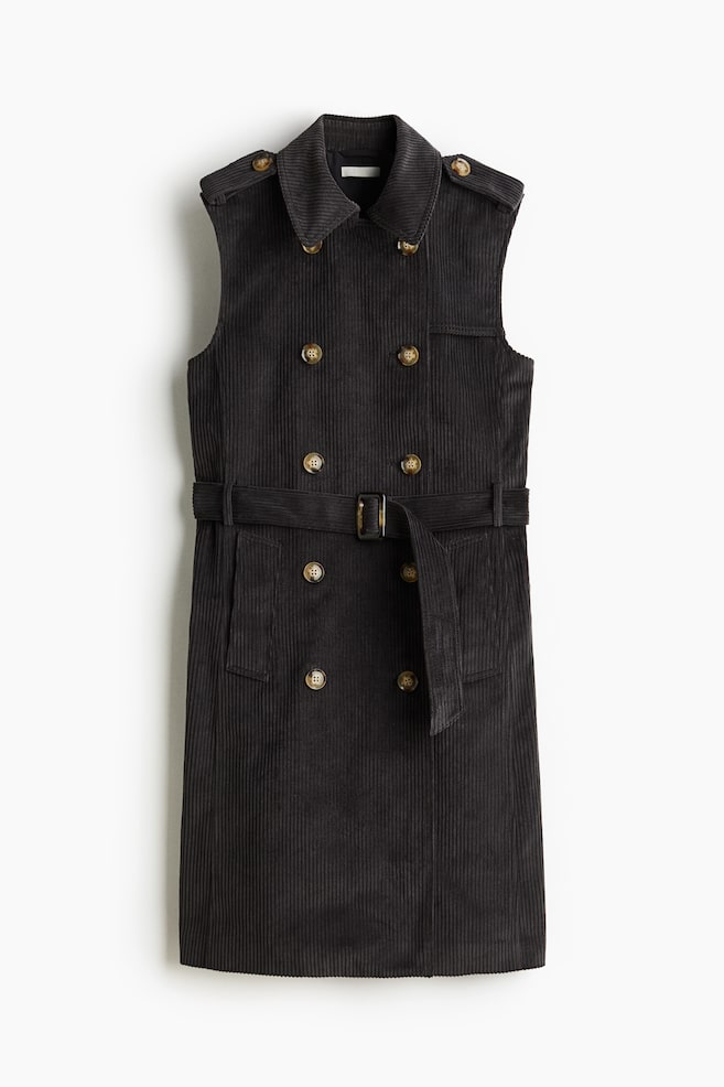 Sleeveless corduroy trench coat - Black - 1