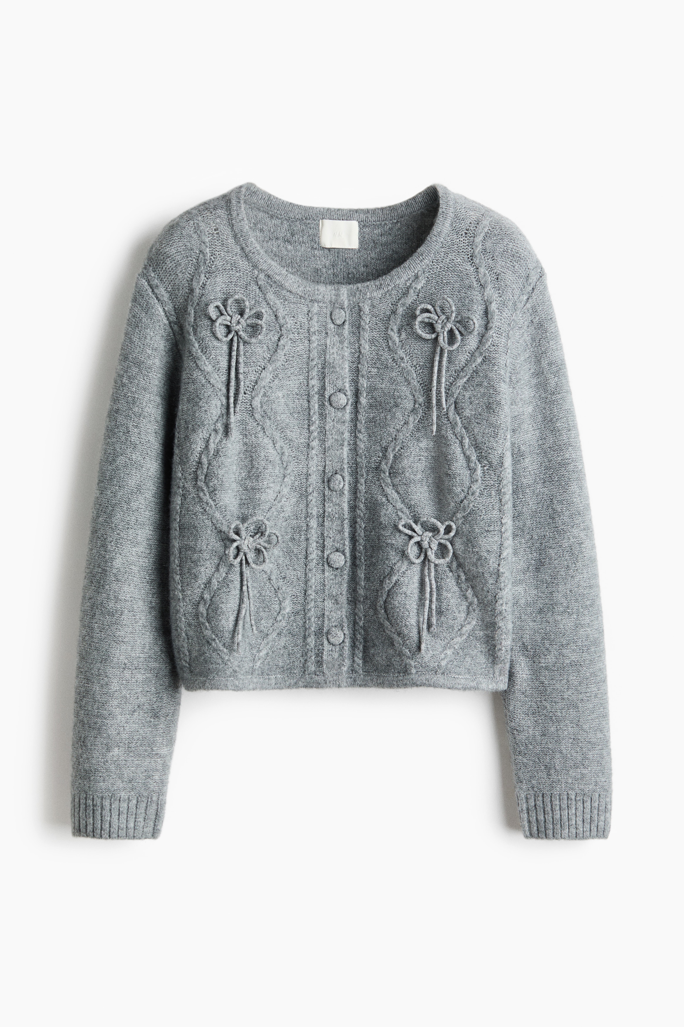 ディテールカーディガン - グレーメランジ/ライトピンク