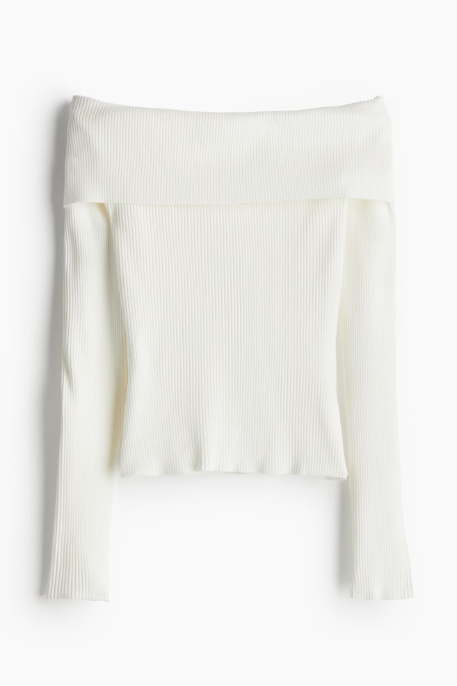 Rib-knit Off-the-shoulder Top - White - 1