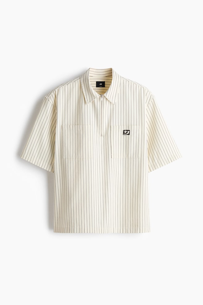 Relaxed-Fit Half-Zip Twill Shirt - Cream/striped - 1