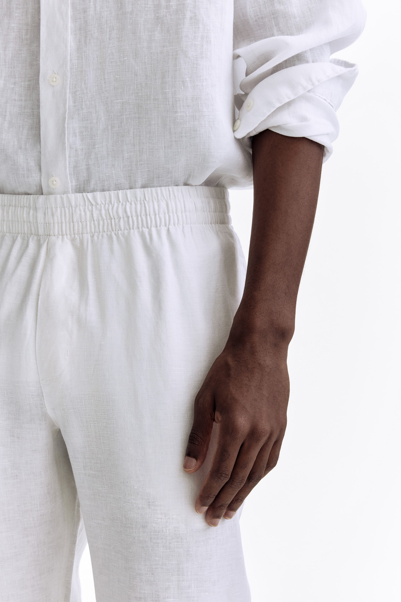Pantalon Regular Fit en lin - Blanc/Beige foncé/Beige clair/Noir/Gris foncé/Bleu marine - 6