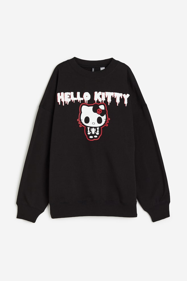 Oversized sweatshirt med tryckt motiv - Svart/Hello Kitty/Ljusgråmelerad/Kalle Anka - 2