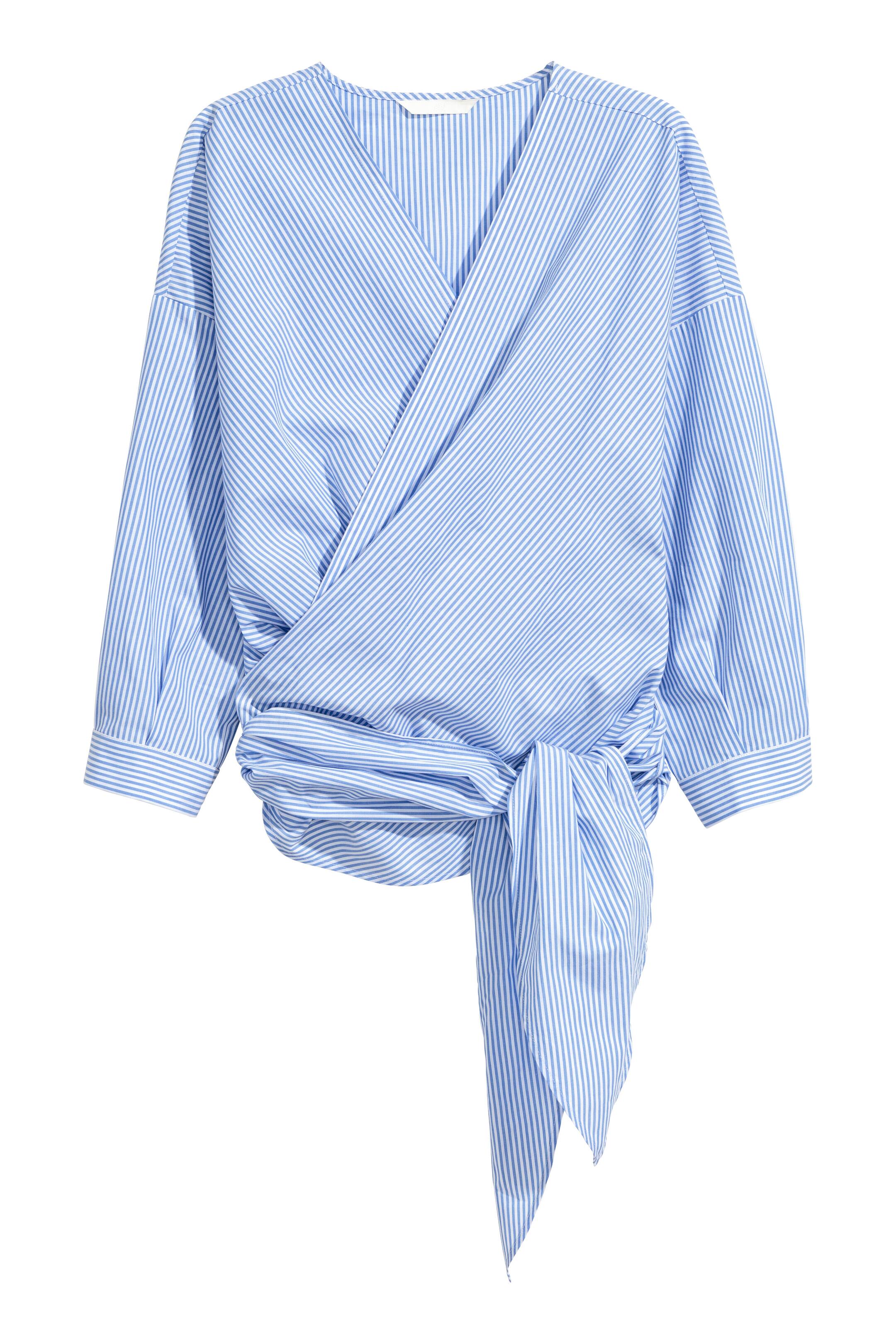 View larger image: Cotton wrapover blouse - Blue/White/Striped - Ladies | H&M GB 1