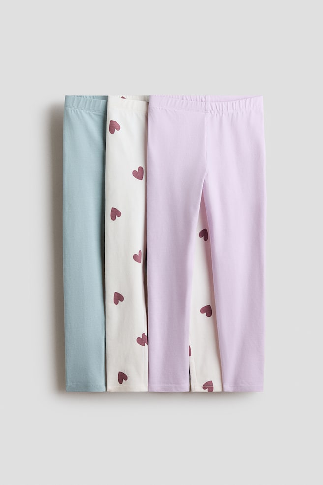 3-pack cotton leggings - Pale purple/Hearts/Black - 1