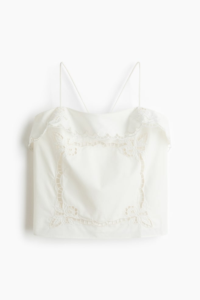 Strappy Top with Eyelet Embroidery - Ivory - 1