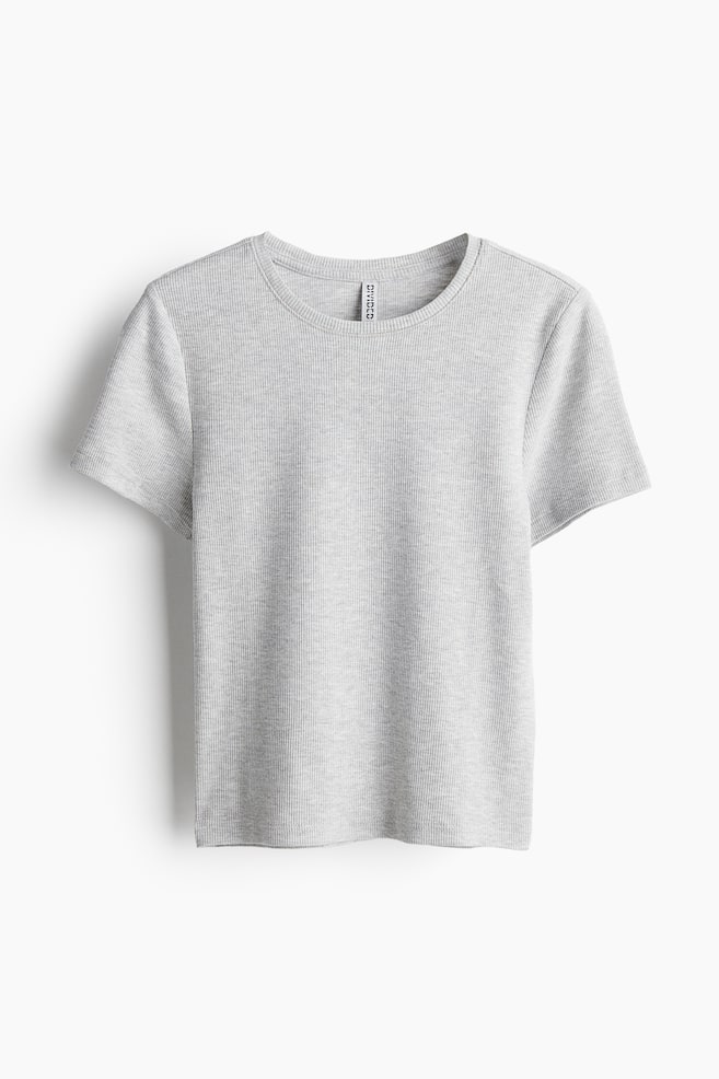Fitted T-shirt - Light grey marl/White/Light turquoise/Light greige - 1