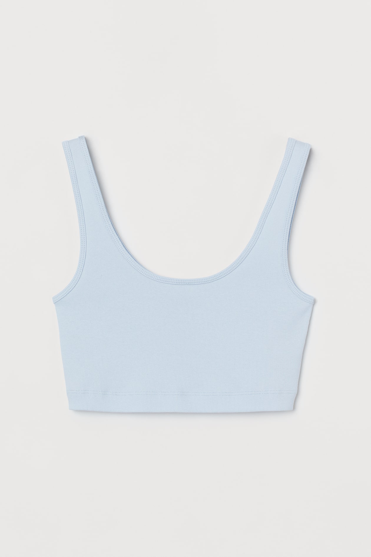 Cotton Crop Top - Low-cut Neckline - Sleeveless - Light blue - Ladies ...