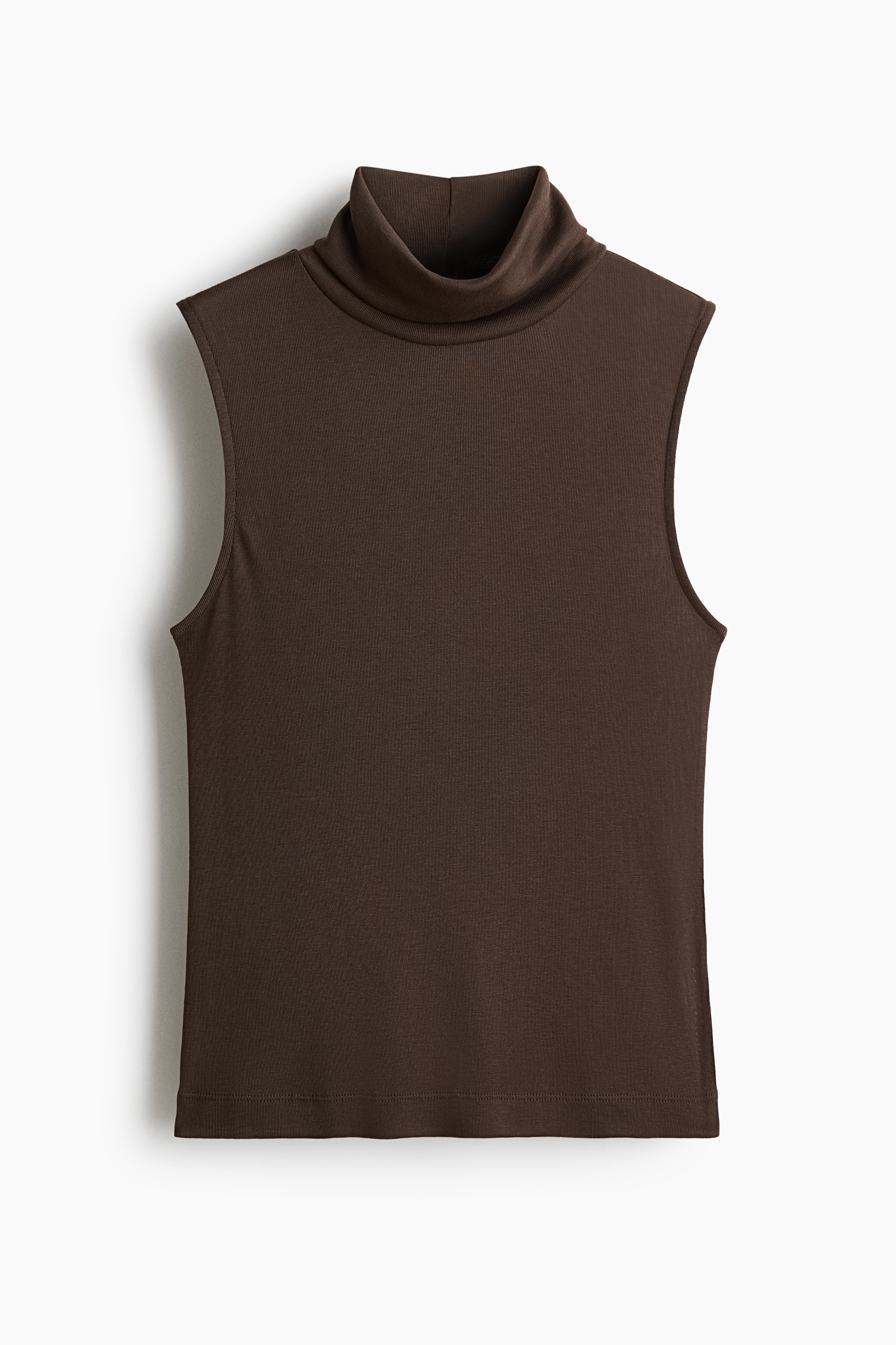 Fine-knit sleeveless polo-neck top - Dark mole/Red/Navy blue