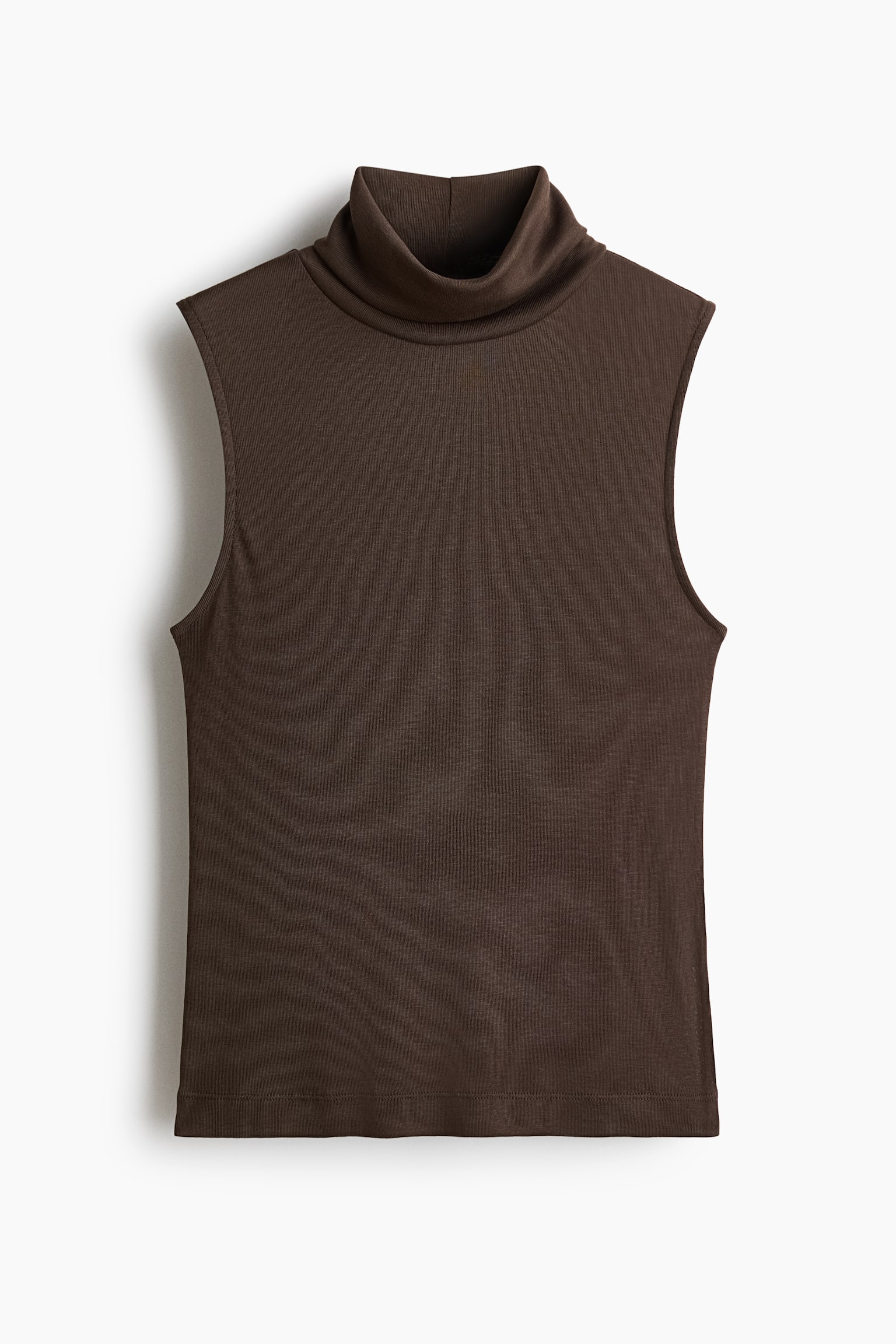 Женский топ H&M Fine-Knit Sleeveless Turtleneck Top, цвет: Тёмный серо-коричневый — фото 1