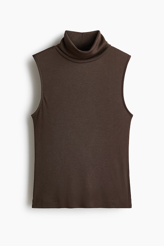 Женский топ H&M Fine-Knit Sleeveless Turtleneck Top, цвет: Тёмный серо-коричневый