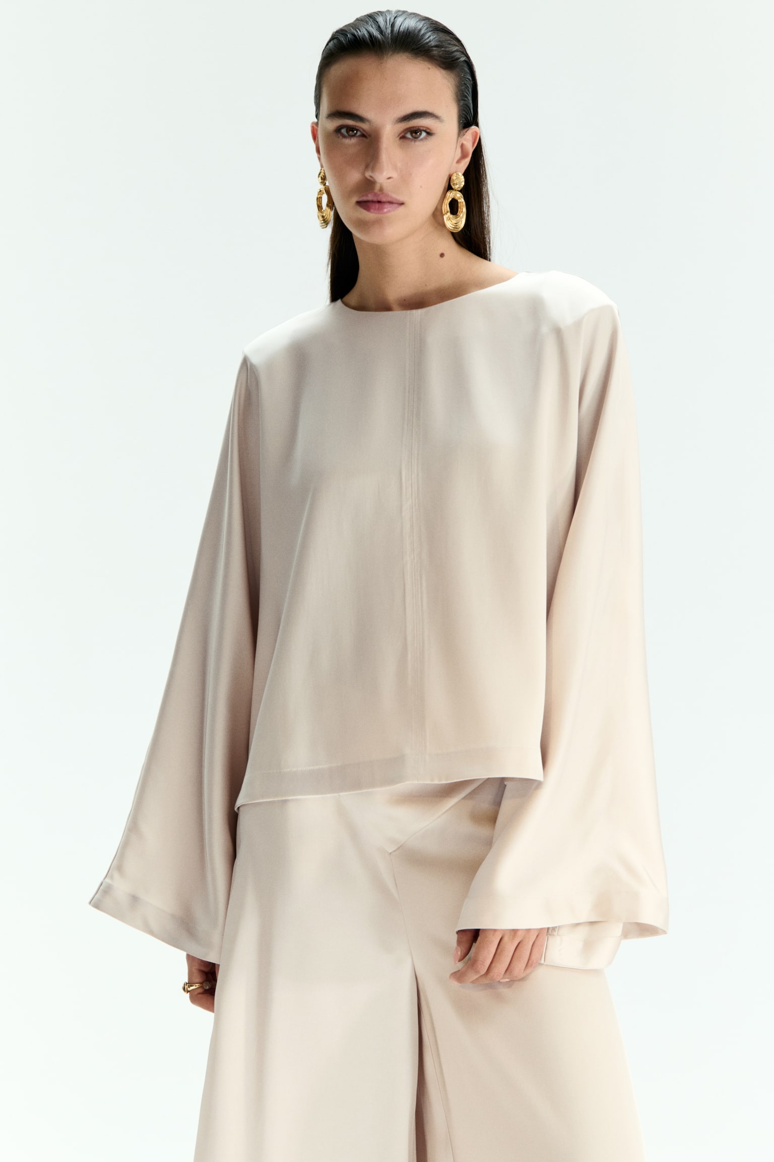 Shoulder-pad blouse - Light beige - 1