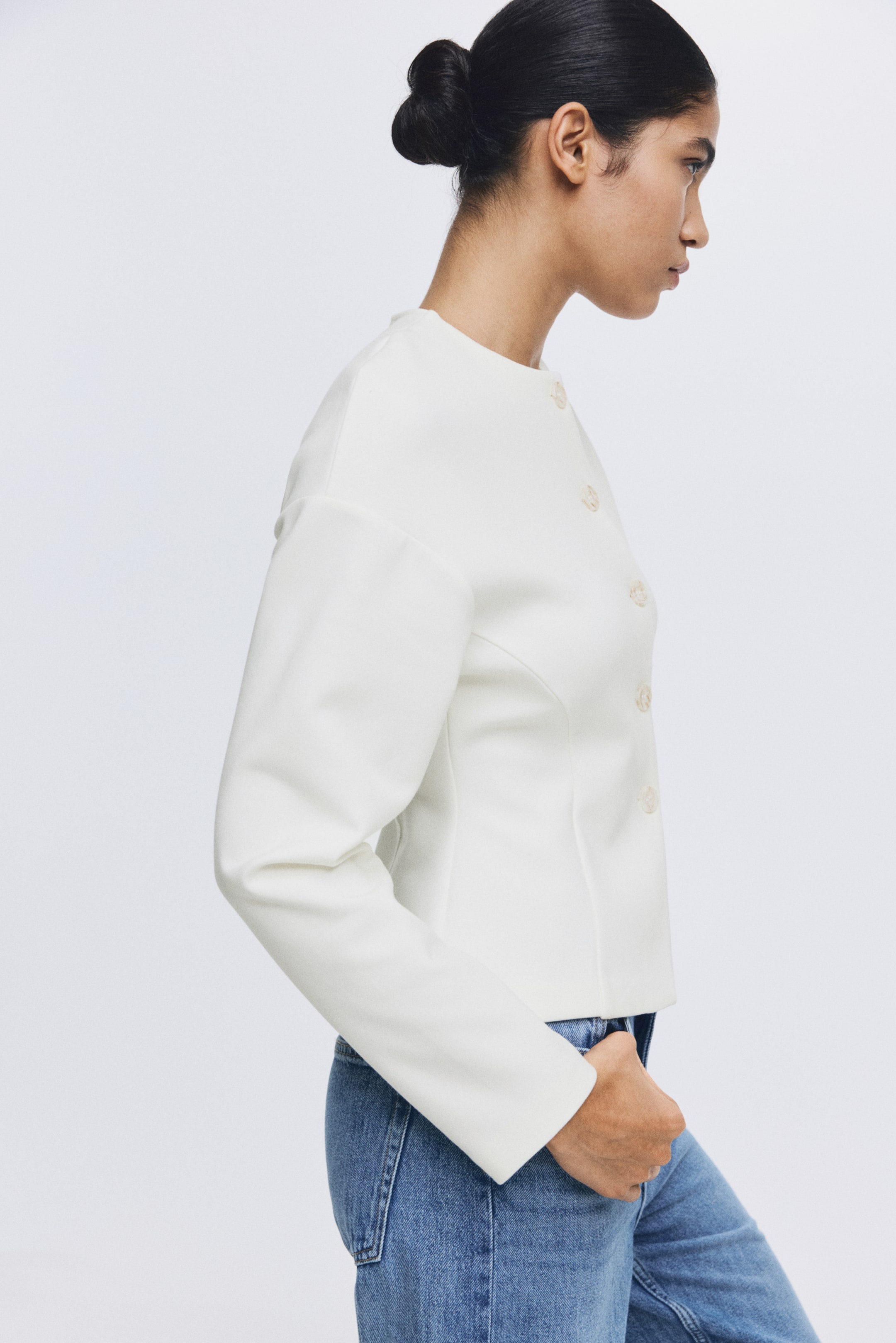 Ampliar la imagen: Blazer sin cuello en tela scuba - Blanco - Ladies | H&M MX 4